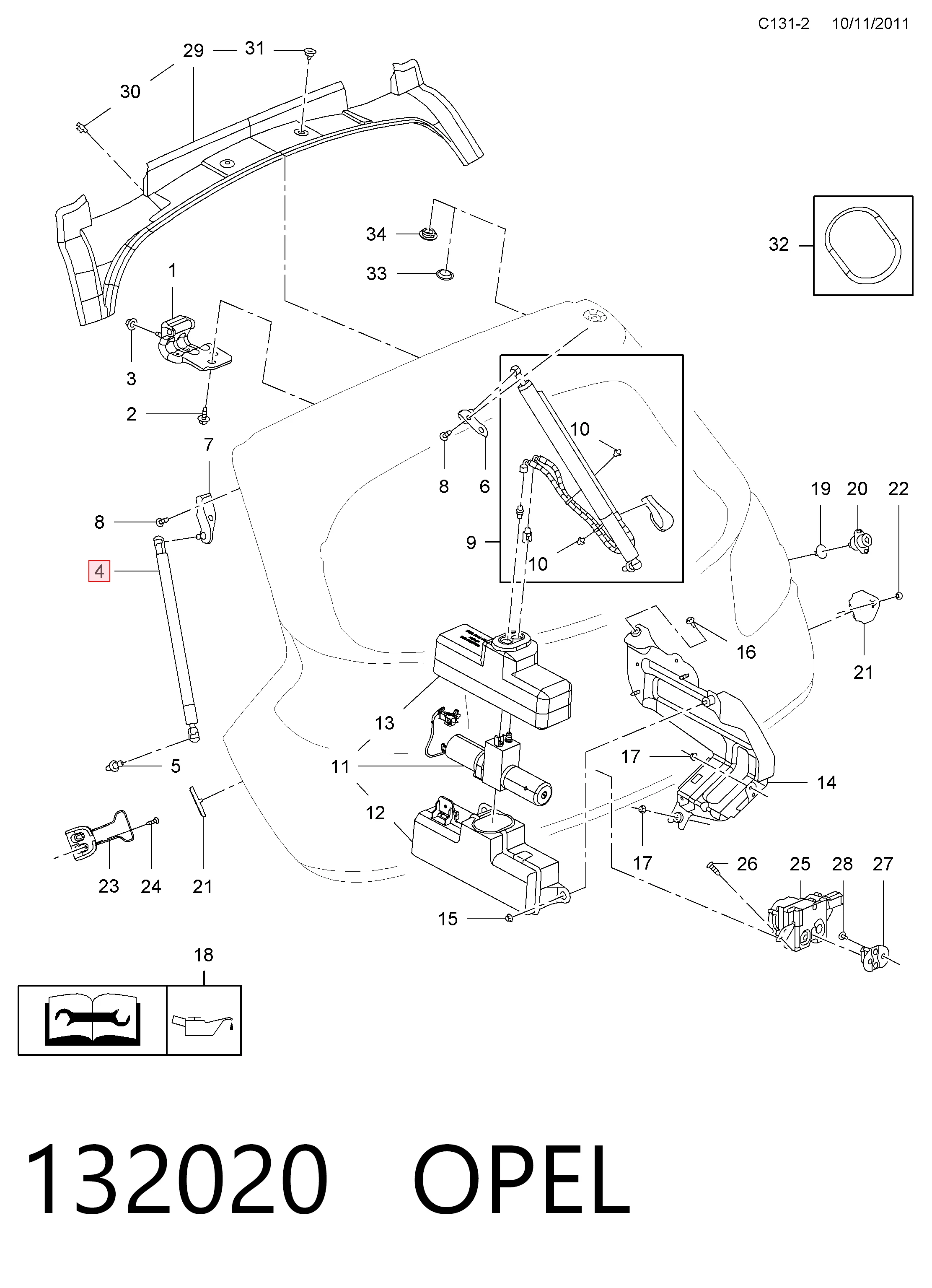 132020 Opel Амортизатор кришки багажника / двері 3/5-ї задньої