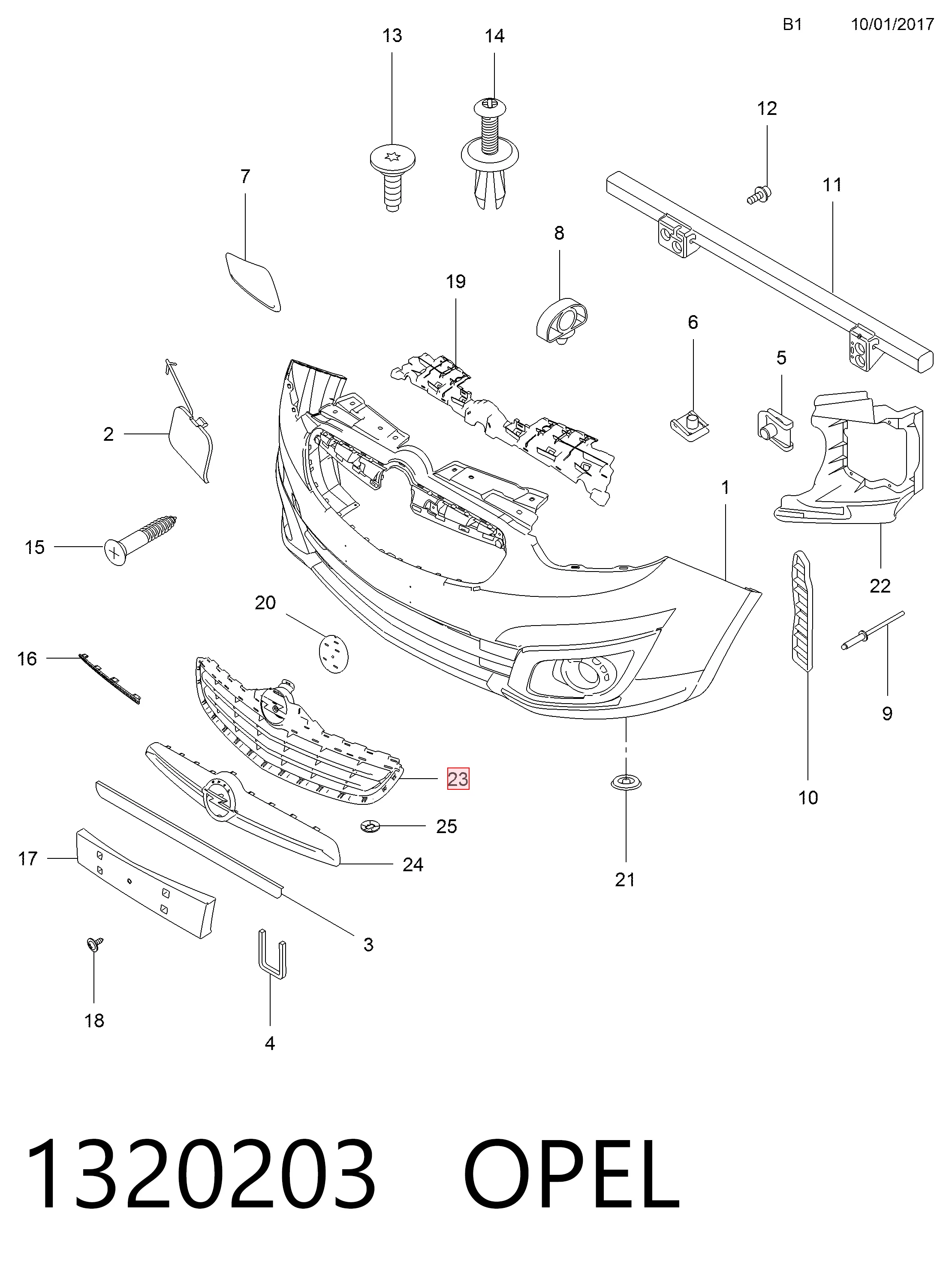 Облицювання радіатора Opel 95513021 ціна, від 16.47 USD