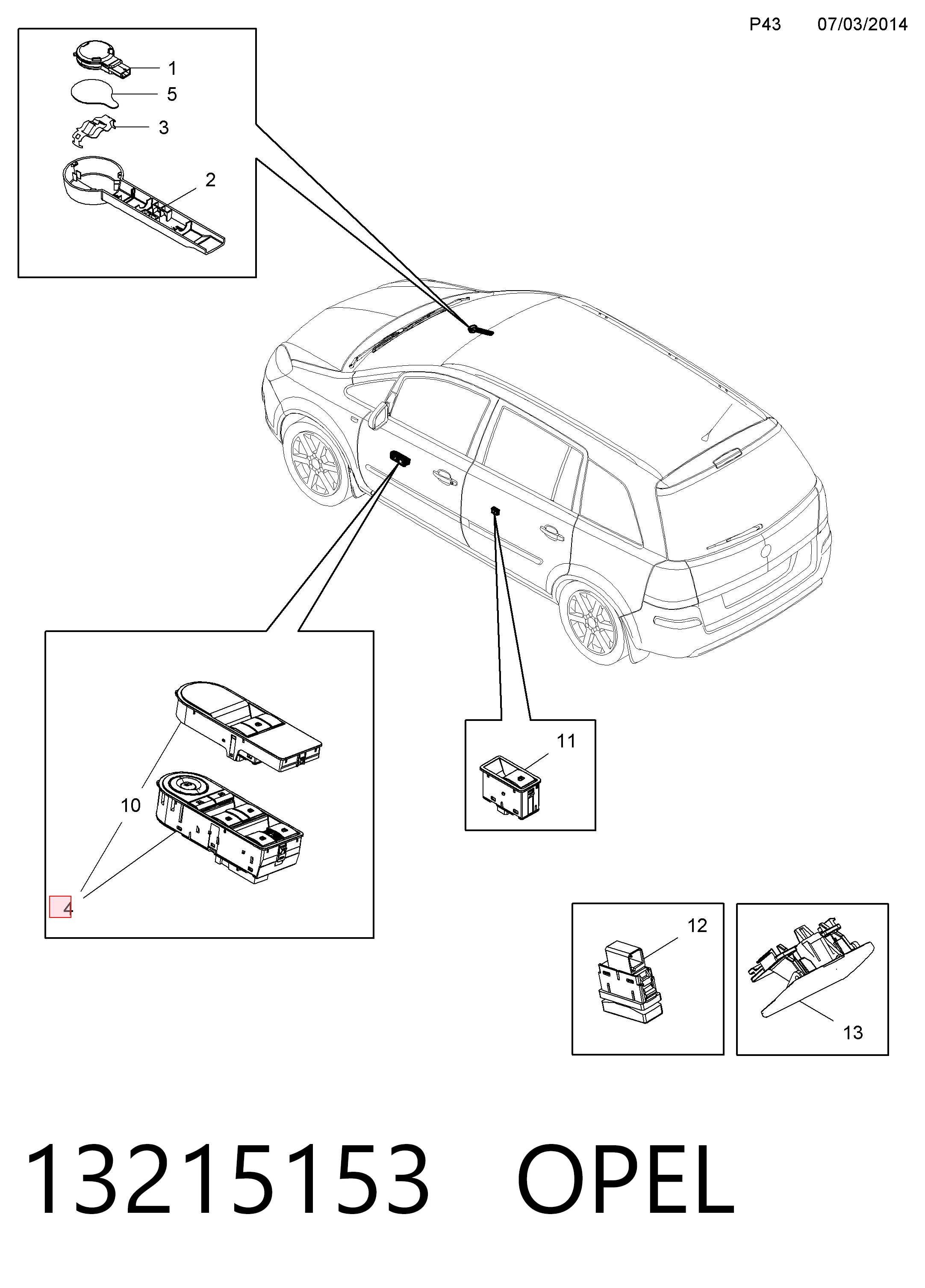 Купити 6240382 General Motors Кнопковий блок керування склопідіймачами передній лівий