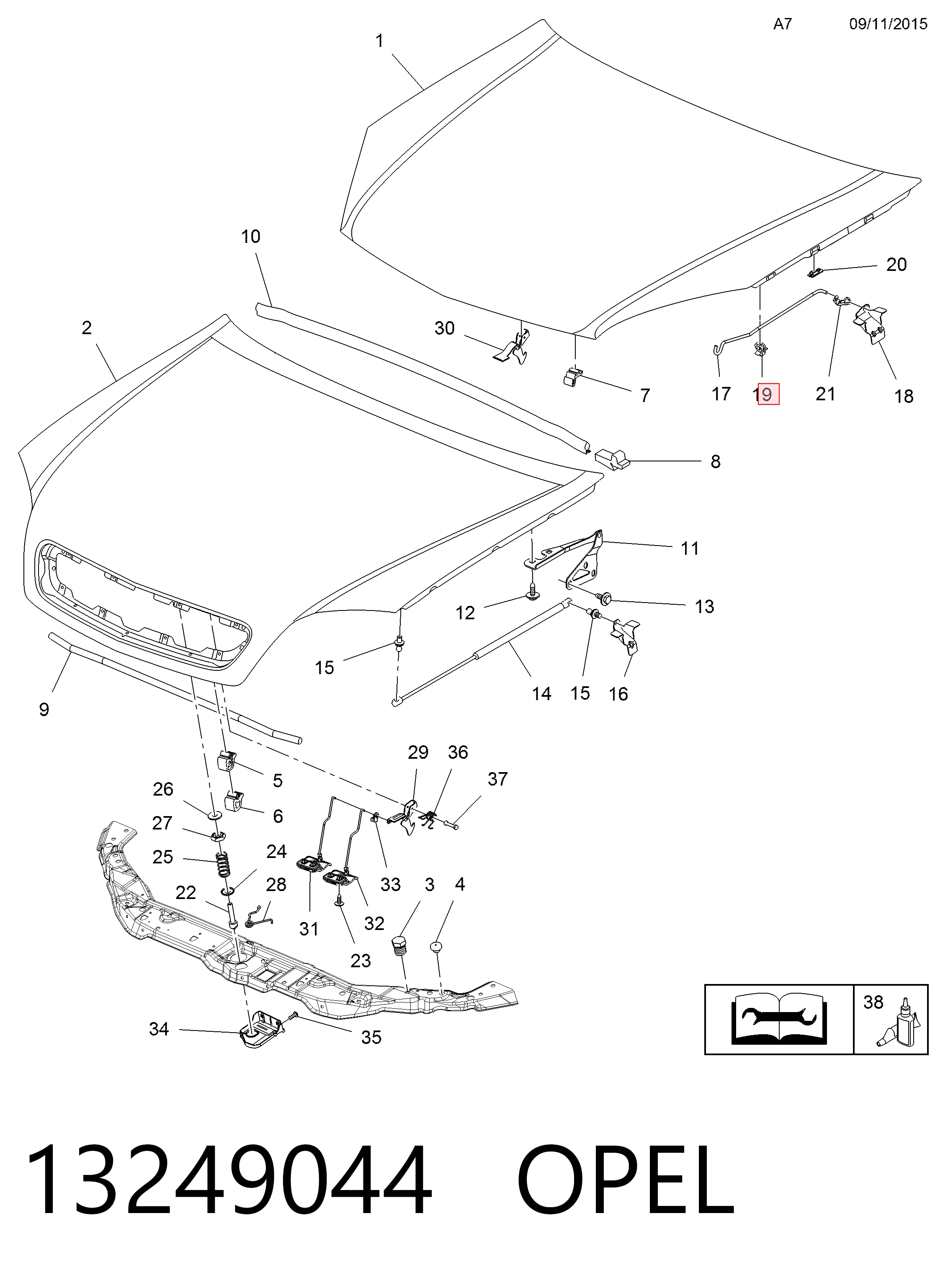 13249044 Opel Фіксатор підпори капота