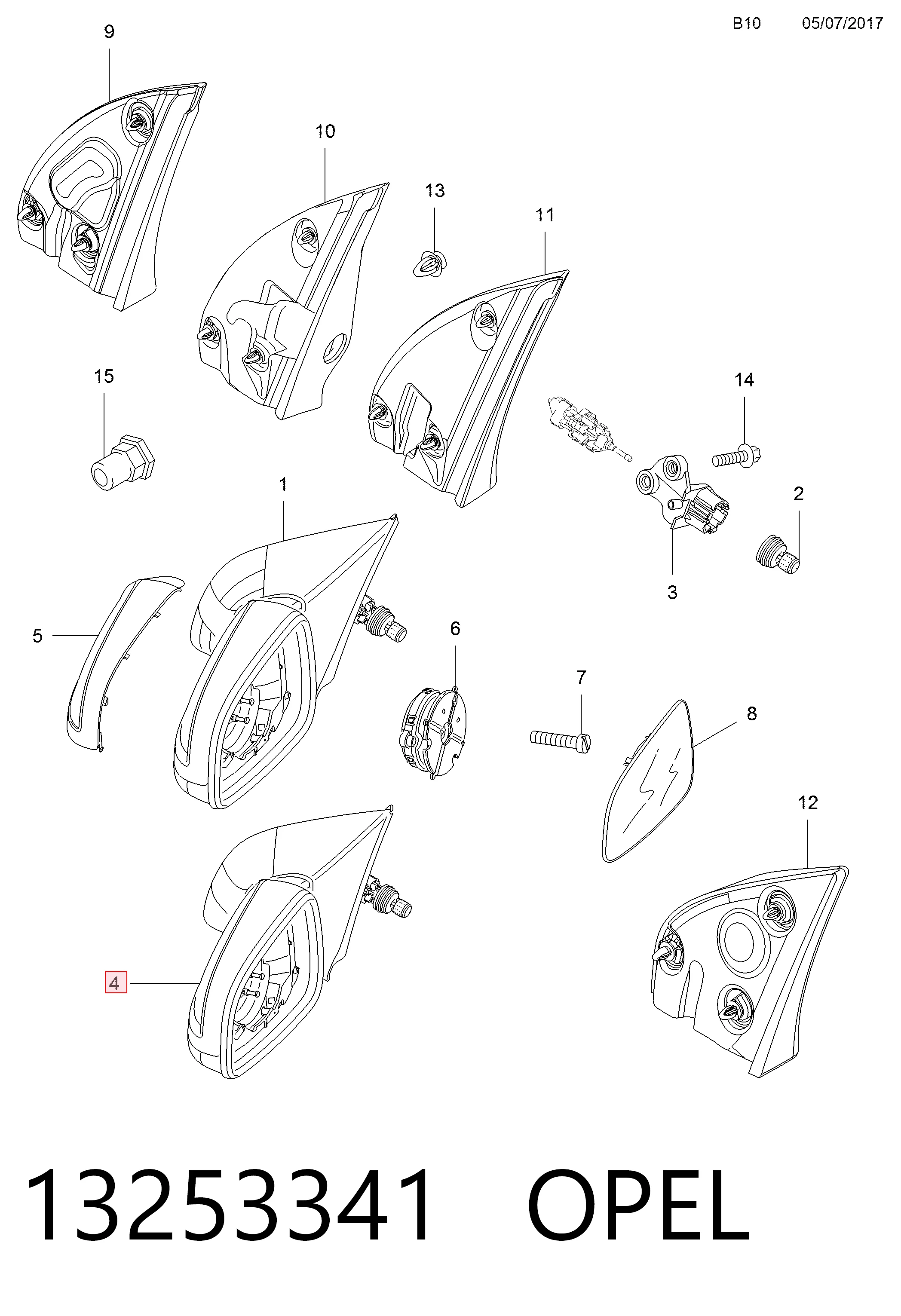 Ліве бокове дзеркало 13253341 General Motors
