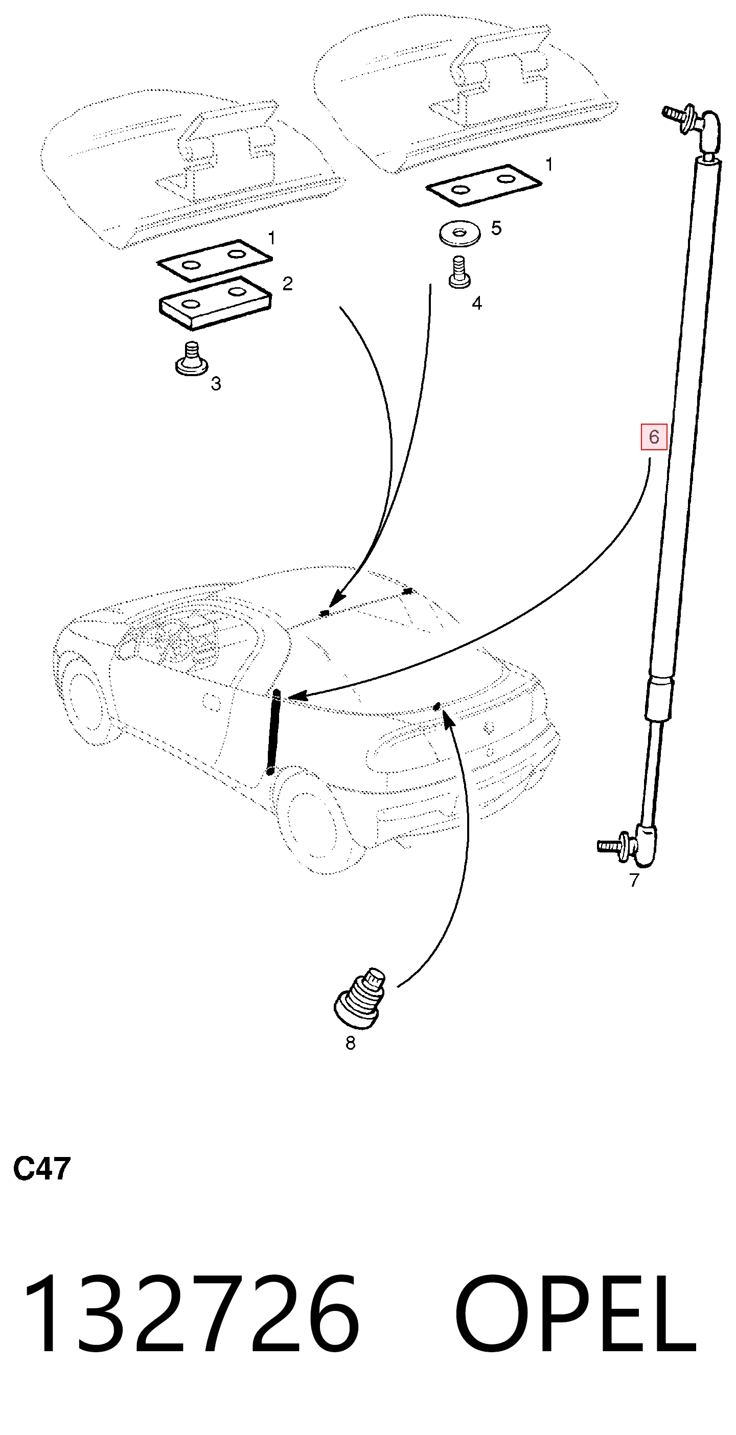 132726 Opel Амортизатор кришки багажника / двері 3/5-ї задньої