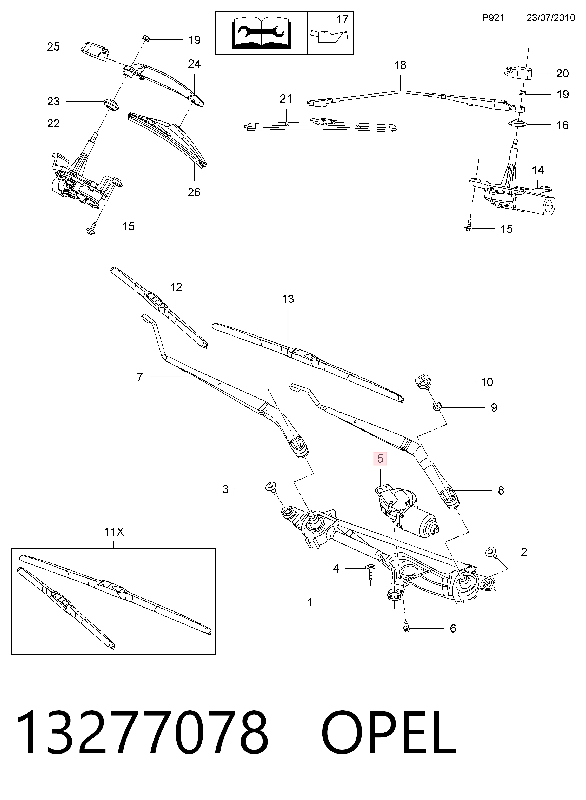 Двигун склоочисника лобового скла (трапеції) 13227392 General Motors