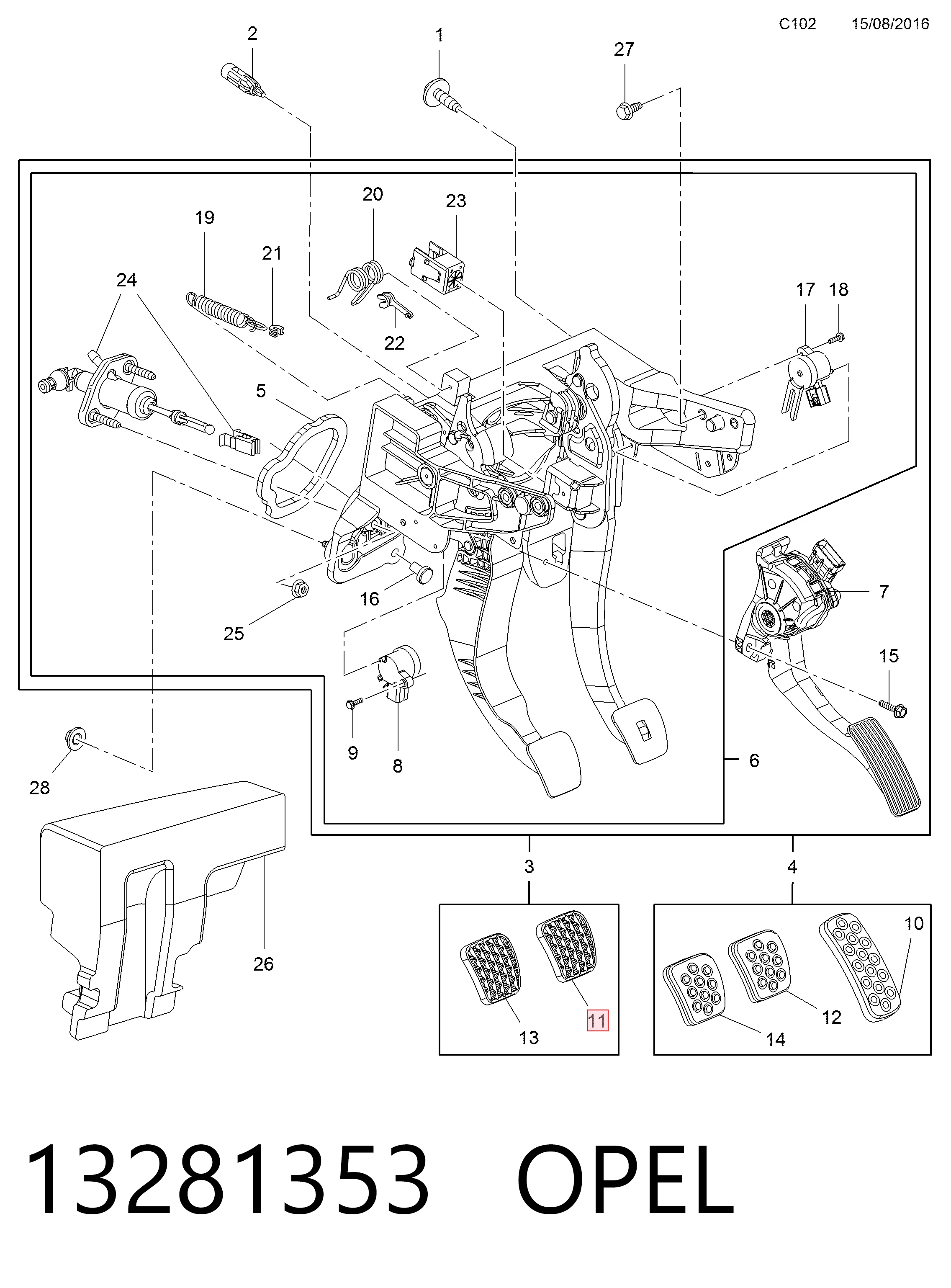 13281353 Opel Накладка педалі гальма
