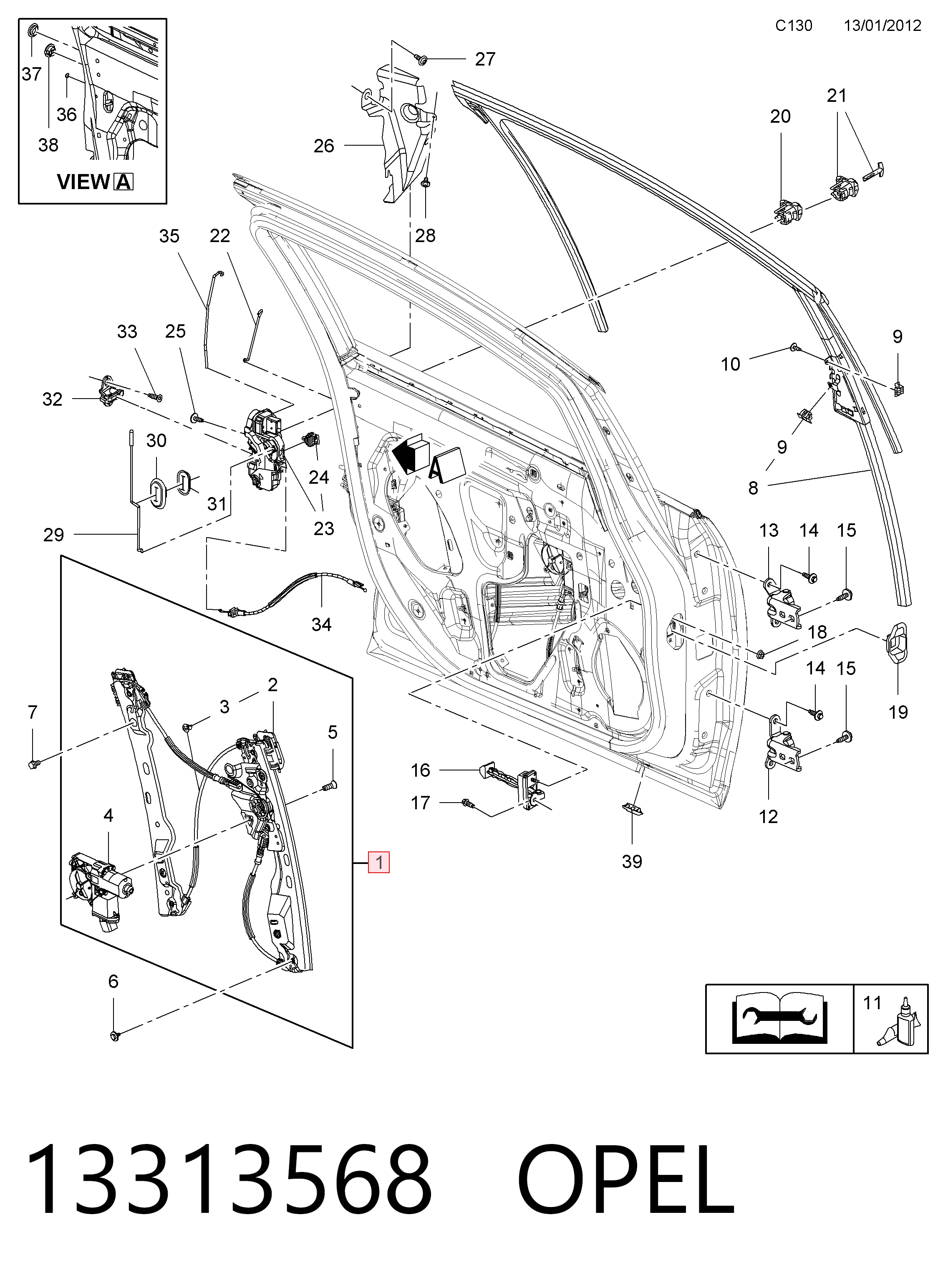  Склопідйомник передньої лівої двері Opel Astra 