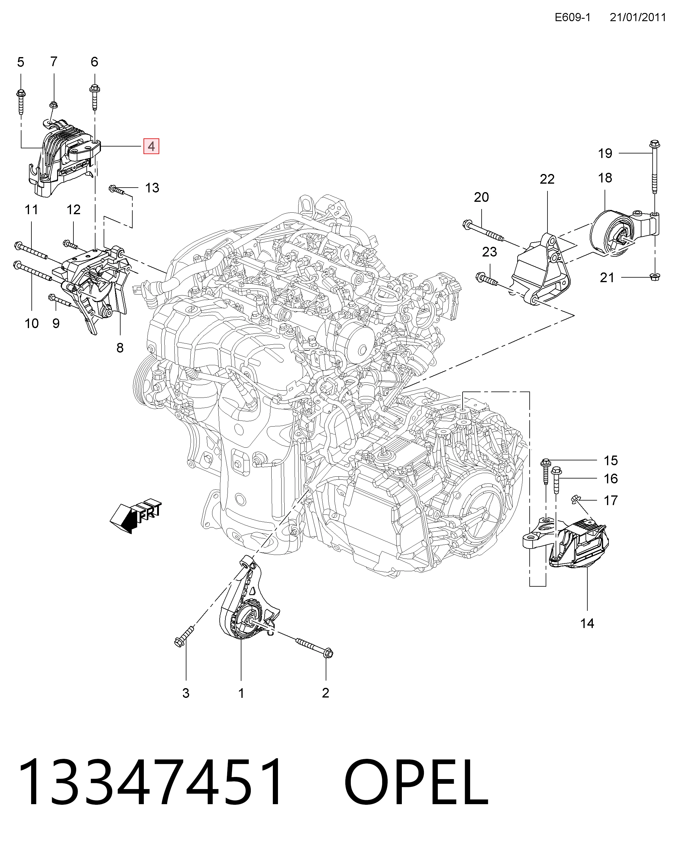 Подушка (опора) двигуна, права 0684321 General Motors