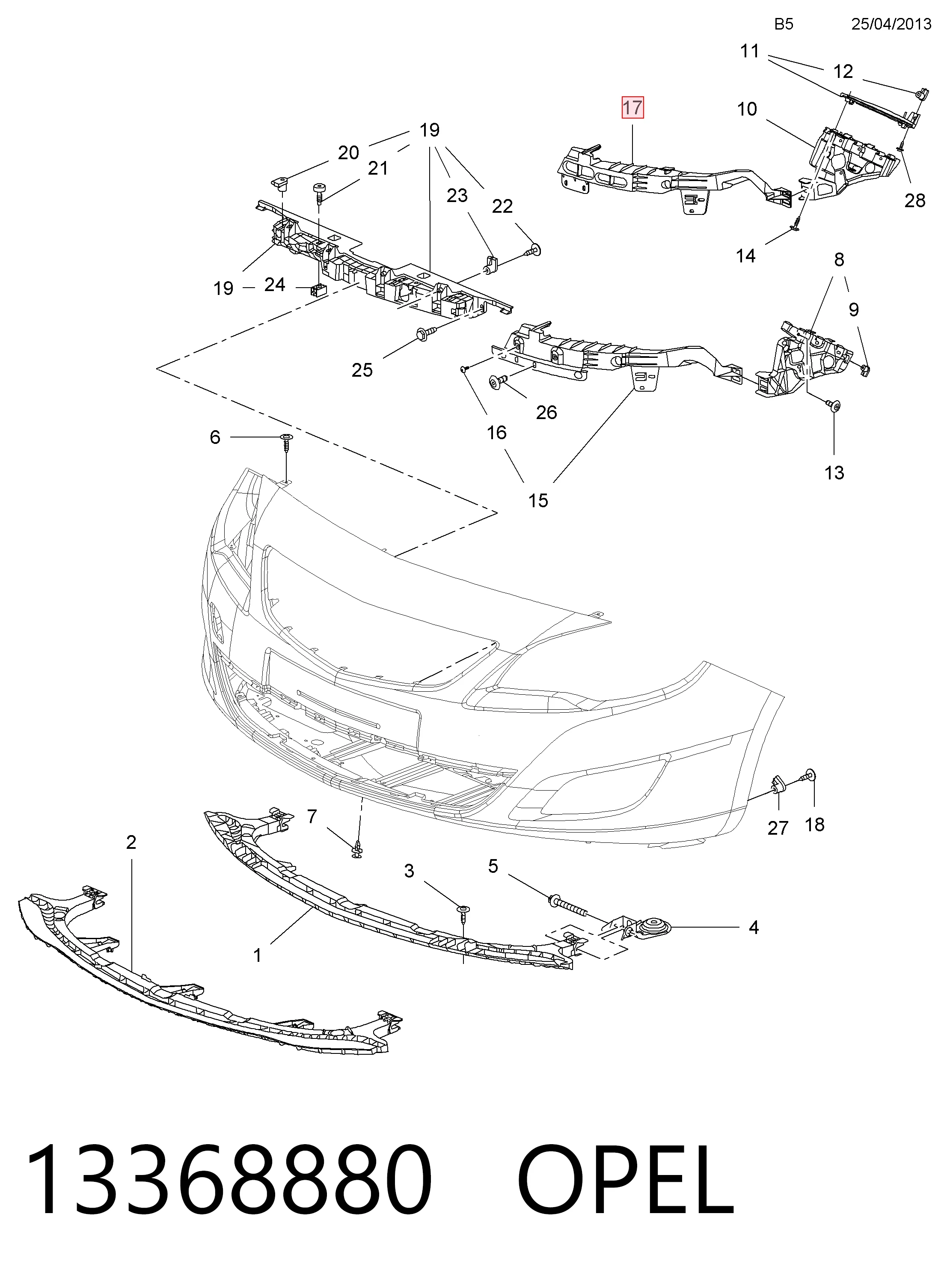 Купити 13368880 Peugeot/Citroen Кронштейн бампера переднього, лівий