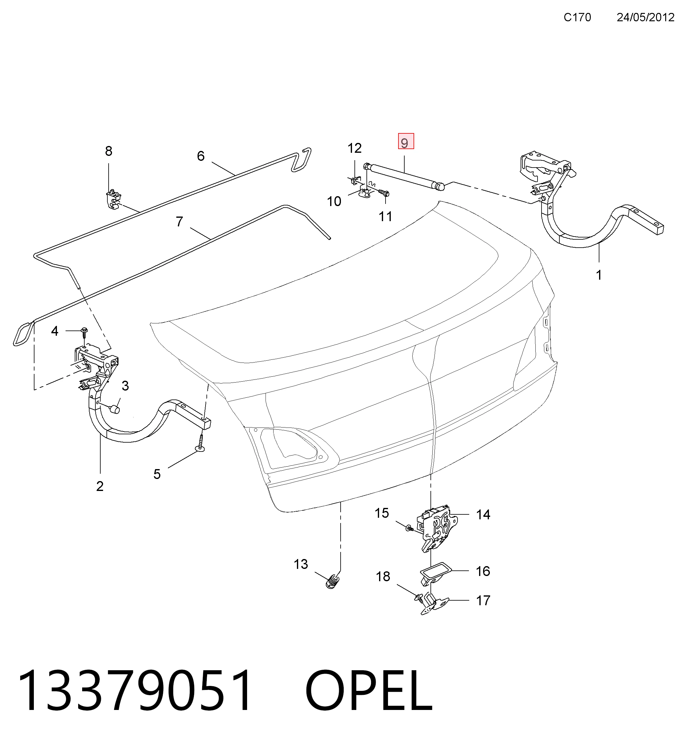 13379051 Opel Амортизатор кришки багажника / двері 3/5-ї задньої