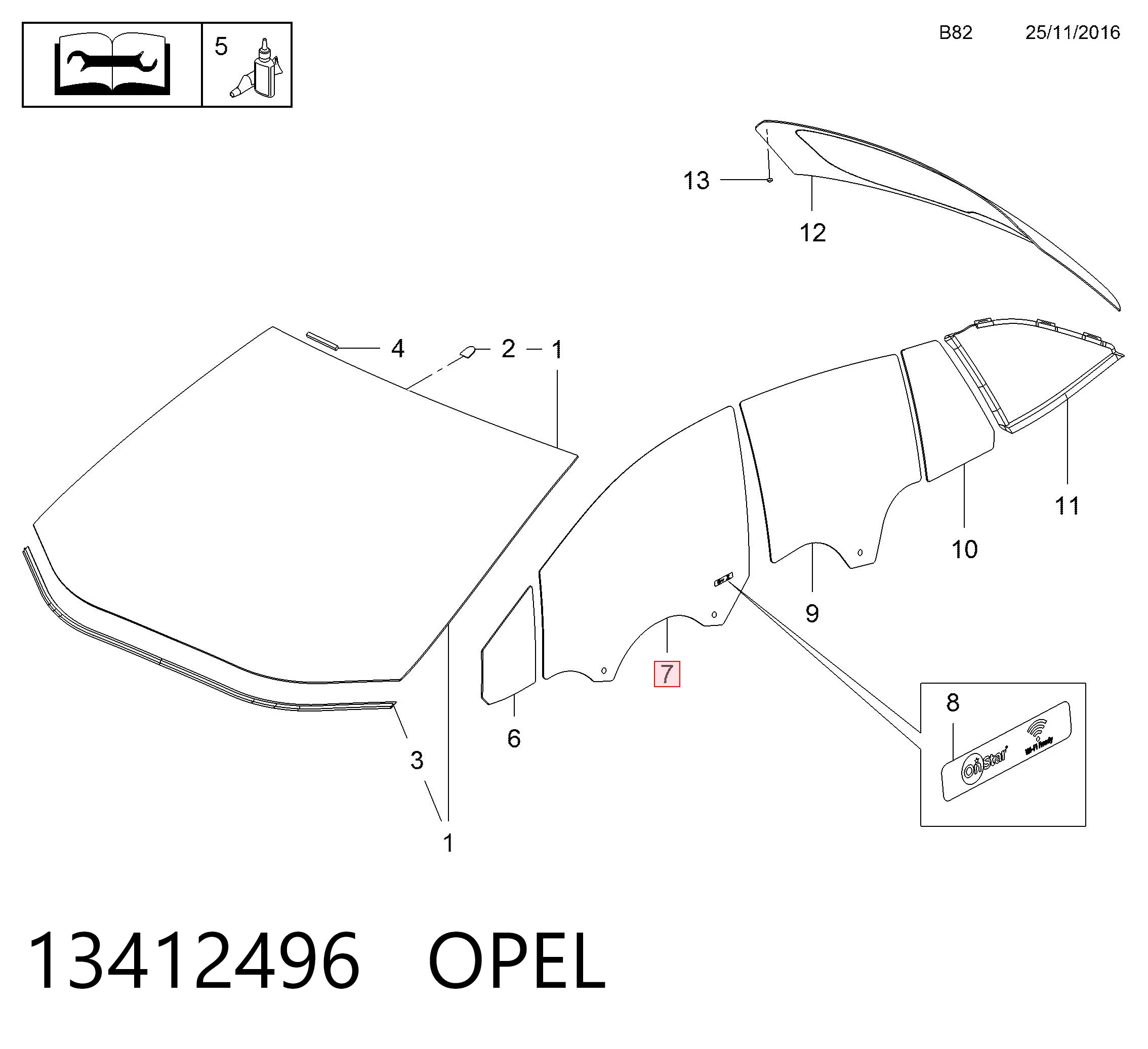 13412496 Peugeot/Citroen Скло пасажирських дверей