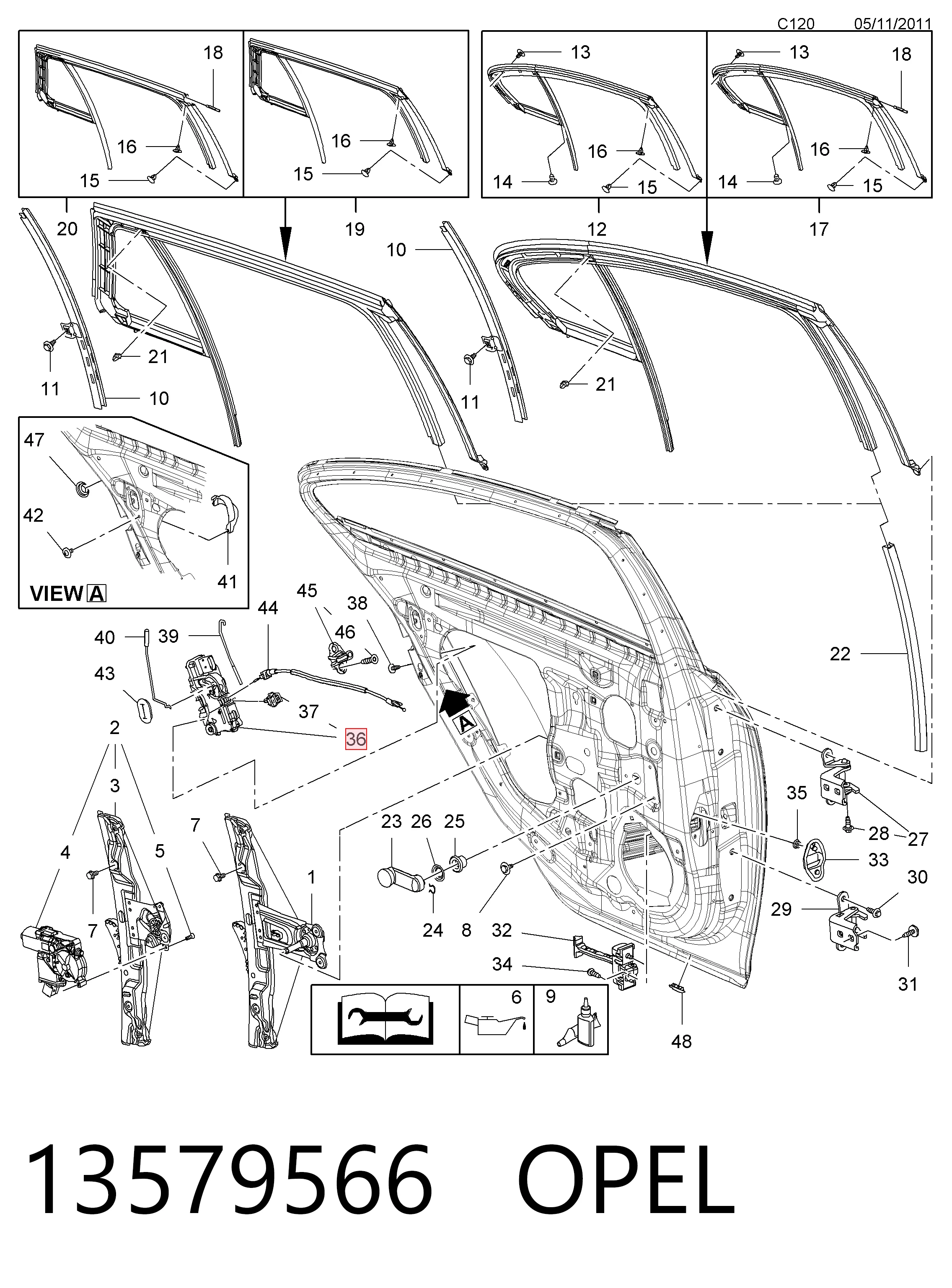 13579566 Opel Замок задньої дверї, правої