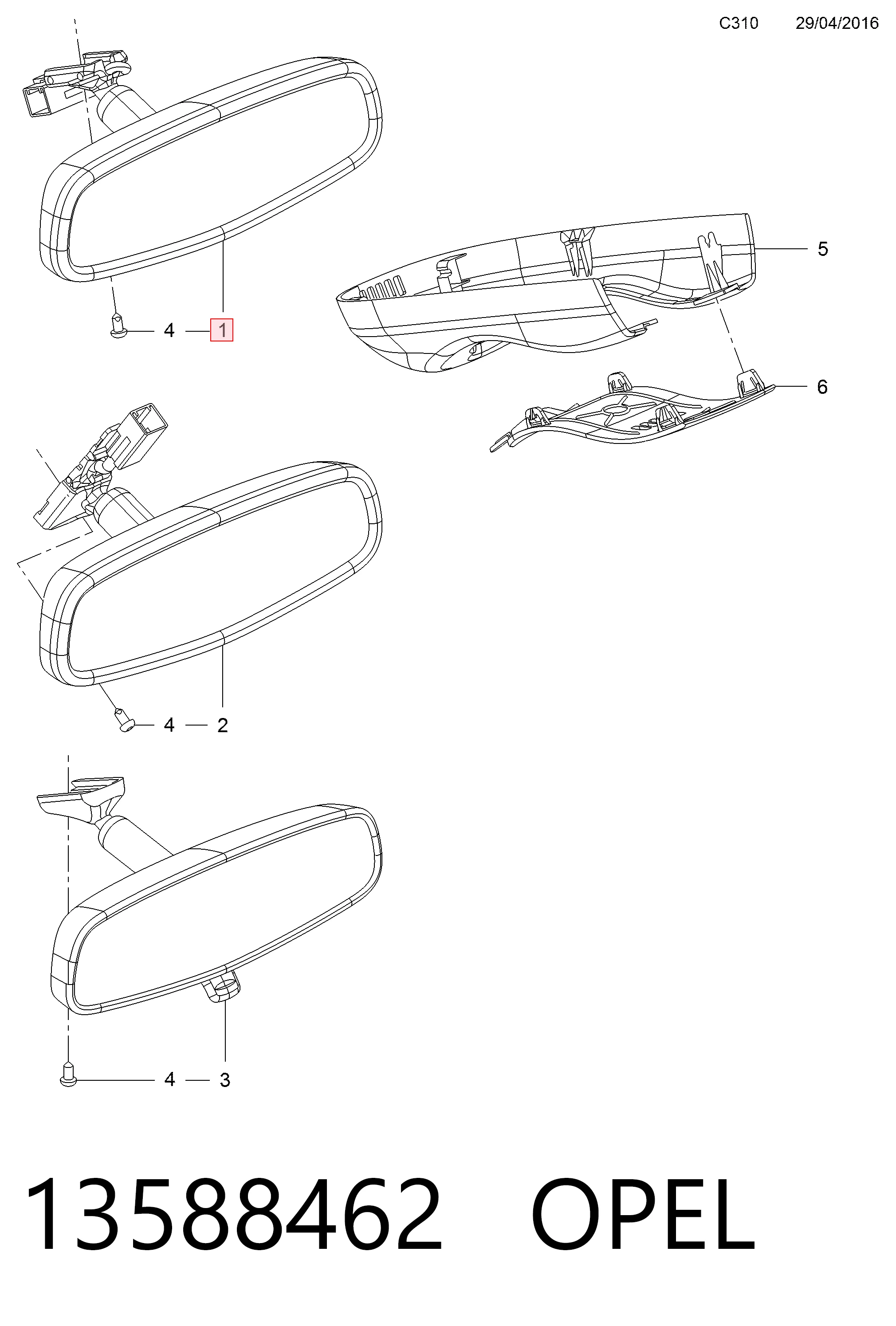 YR00848580 Peugeot/Citroen Салоне дзеркало заднього виду
