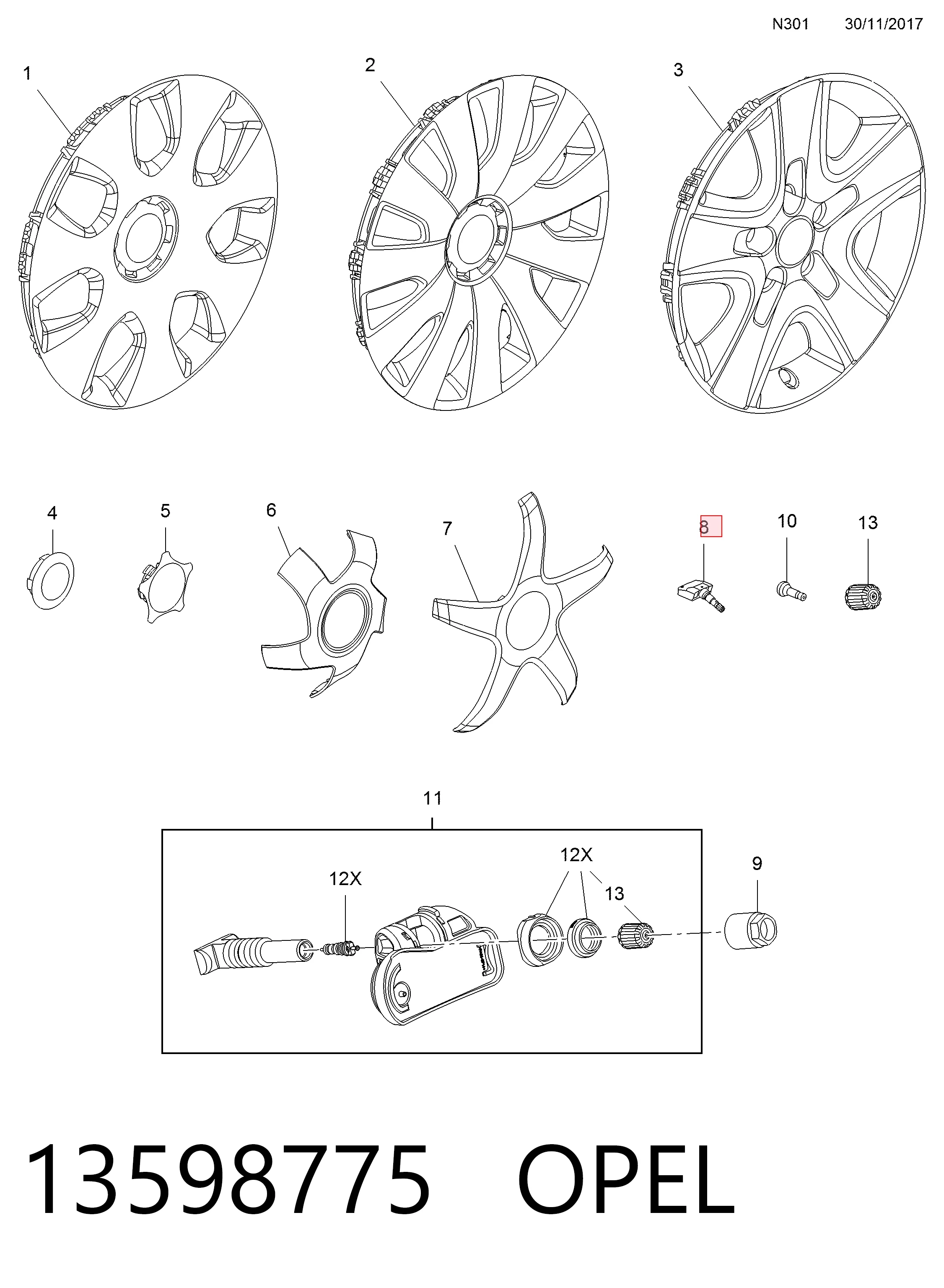 Датчик тиску в шинах 13598775 Peugeot/Citroen