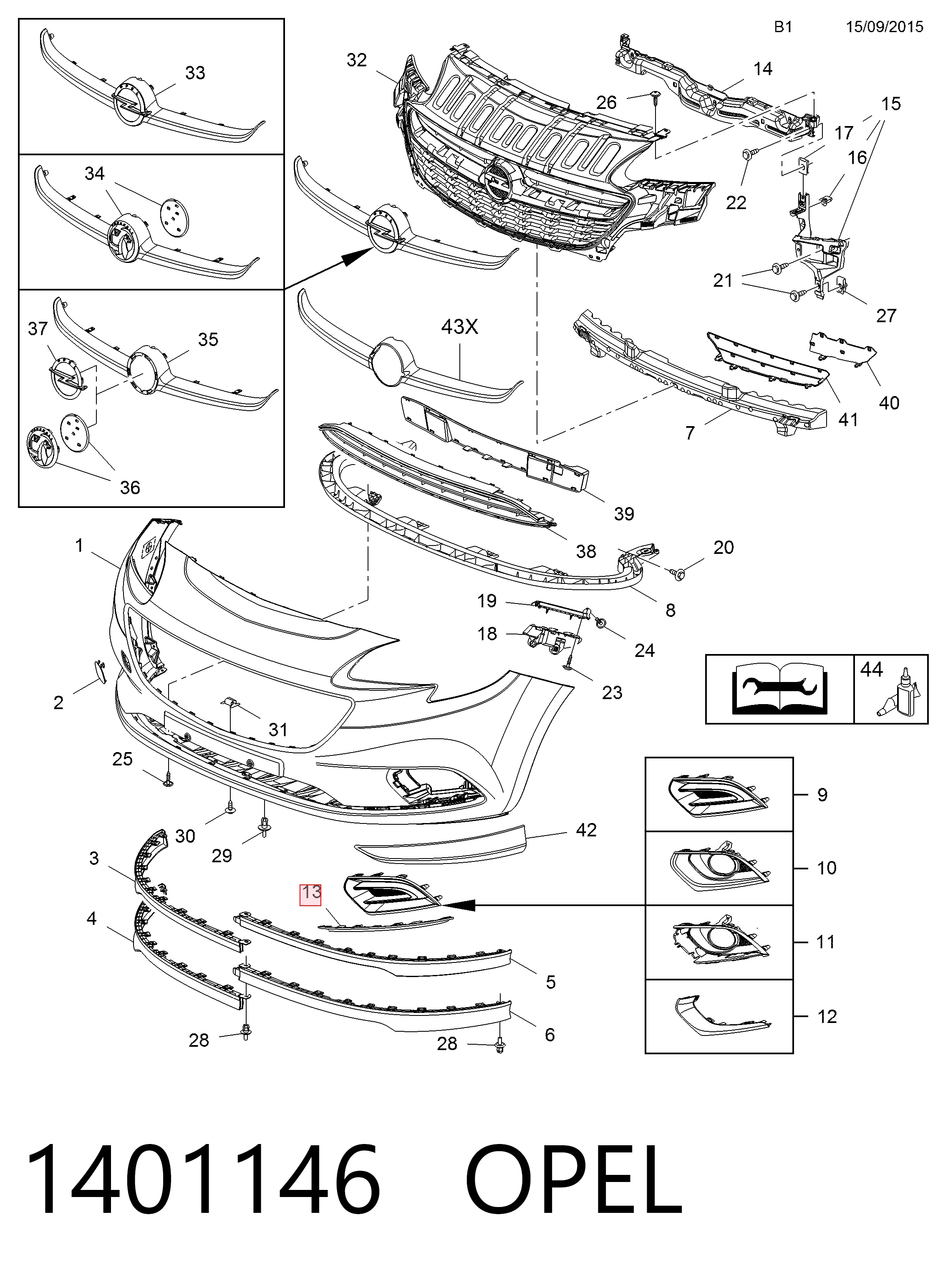 Молдинг переднього бампера, лівий Opel 13442431 ціна, від 13.77 USD