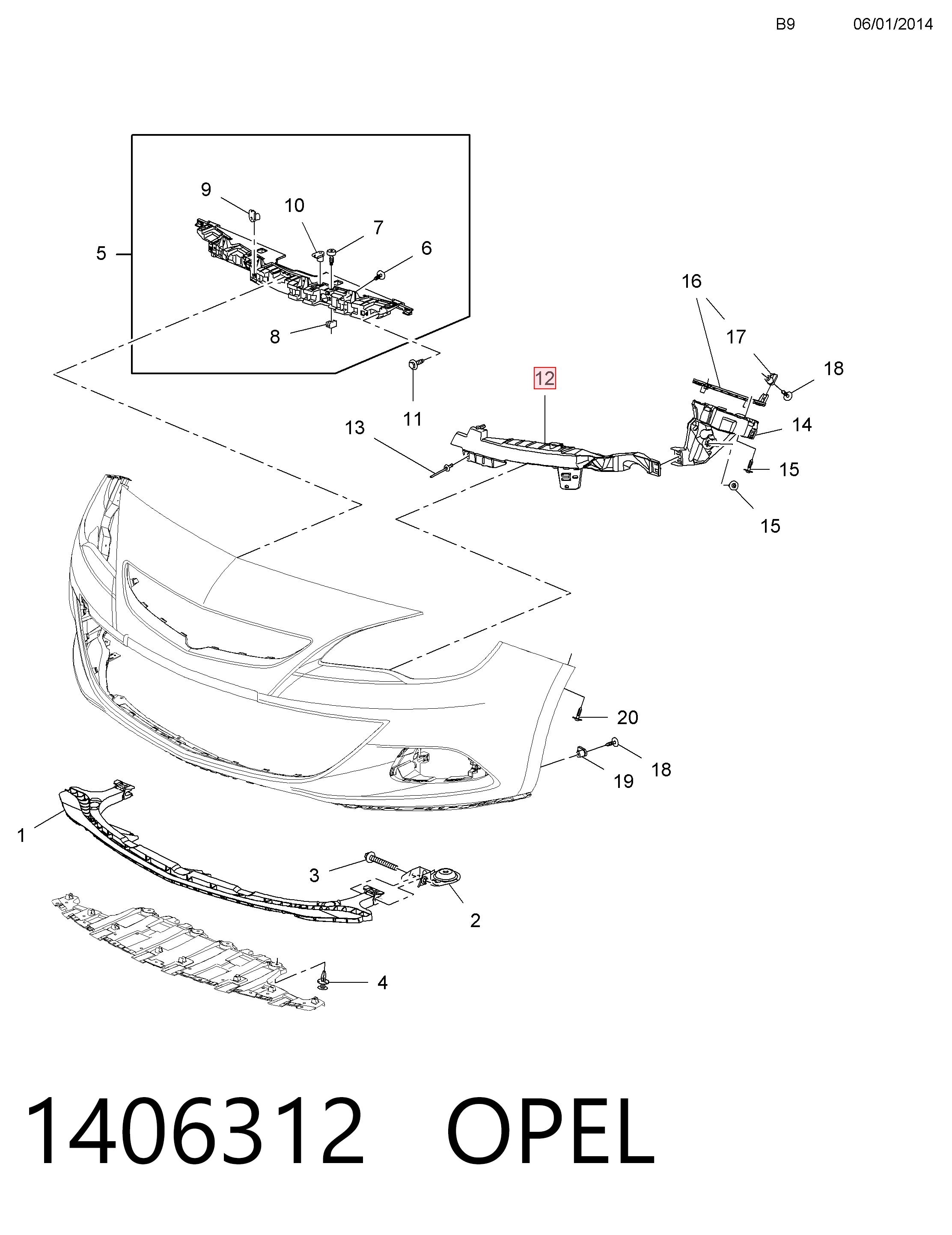 13347146 Peugeot/Citroen Лівий кронштейн переднього бампера