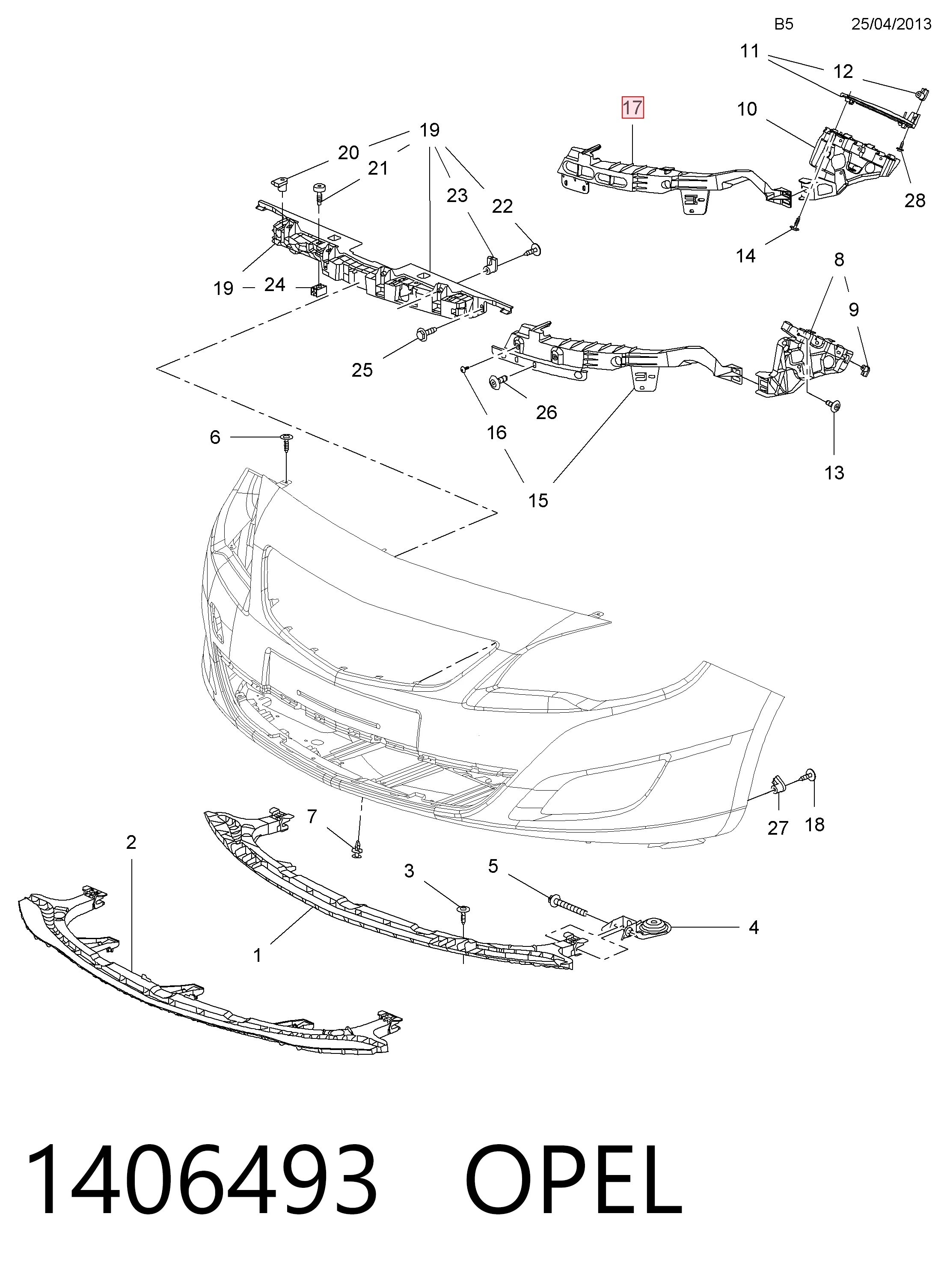 13368882 Peugeot/Citroen Кронштейн бампера переднього, правий