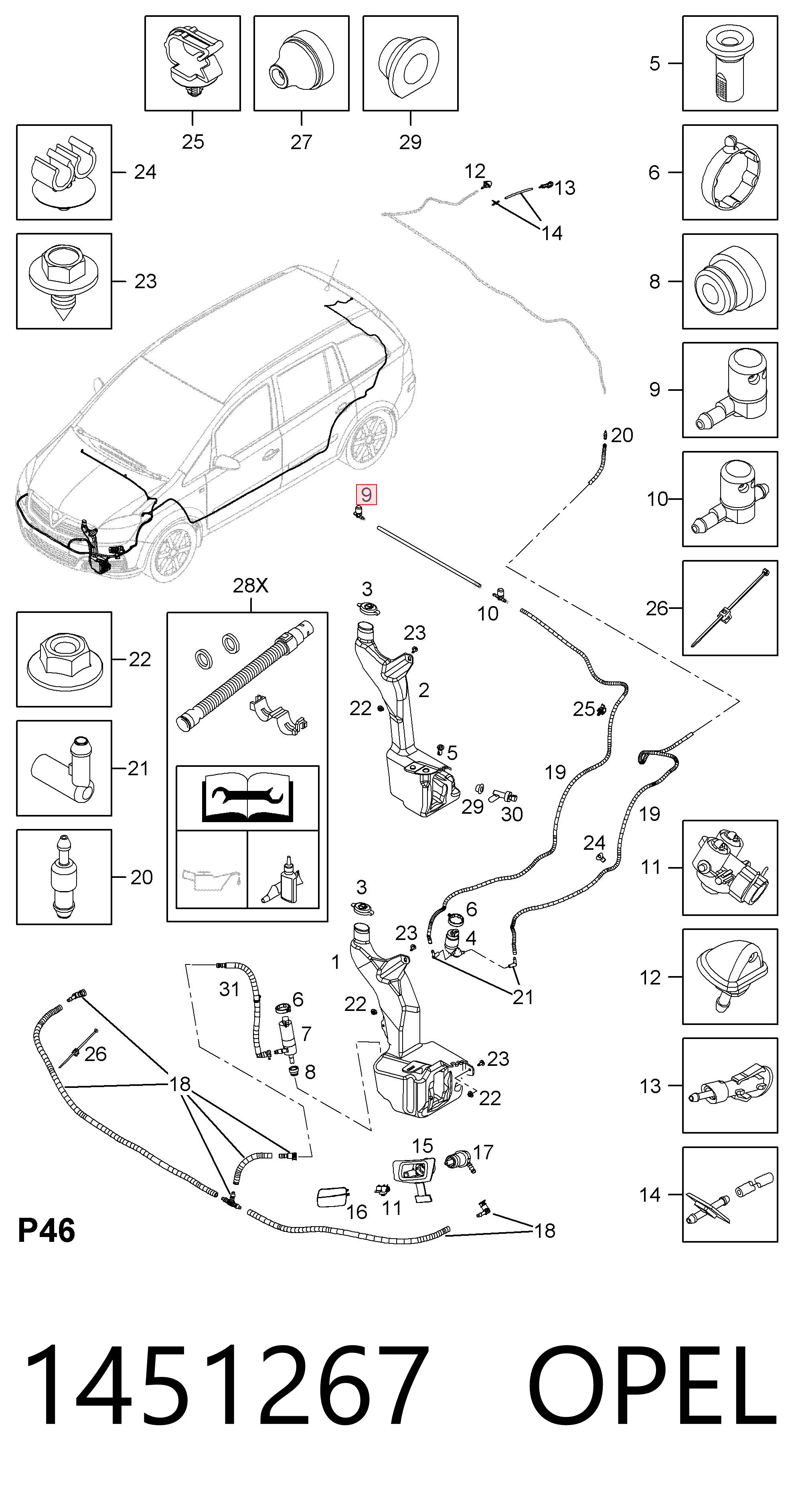 13272047 Peugeot/Citroen Форсунка омивача скла лобового, права