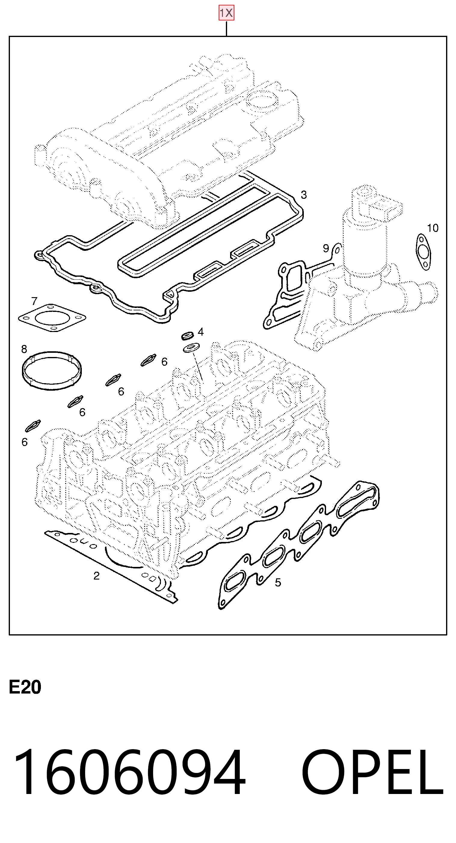 Комплект прокладок двигуна, верхній 1606278 General Motors