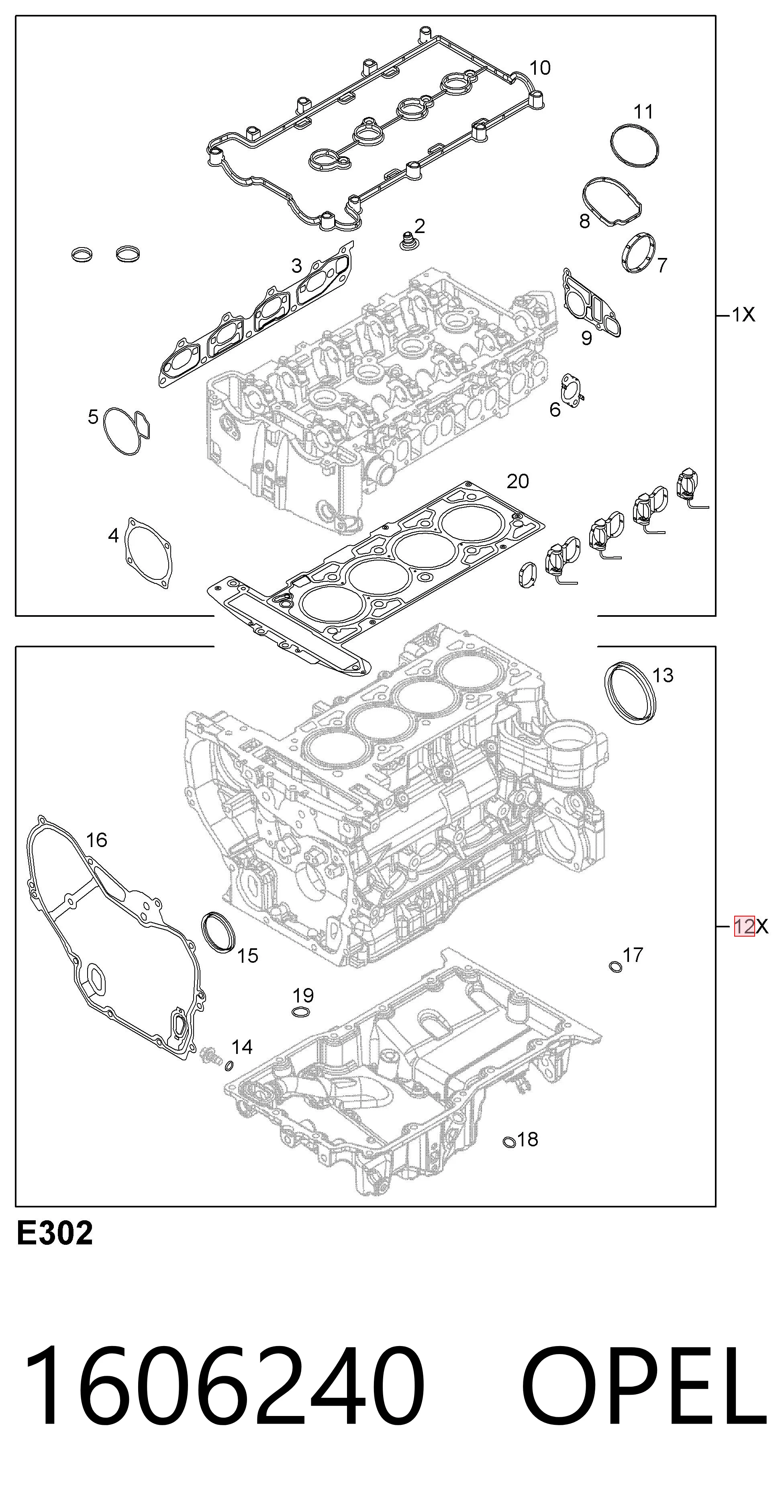 Комплект прокладок двигуна, нижній 93176983 General Motors