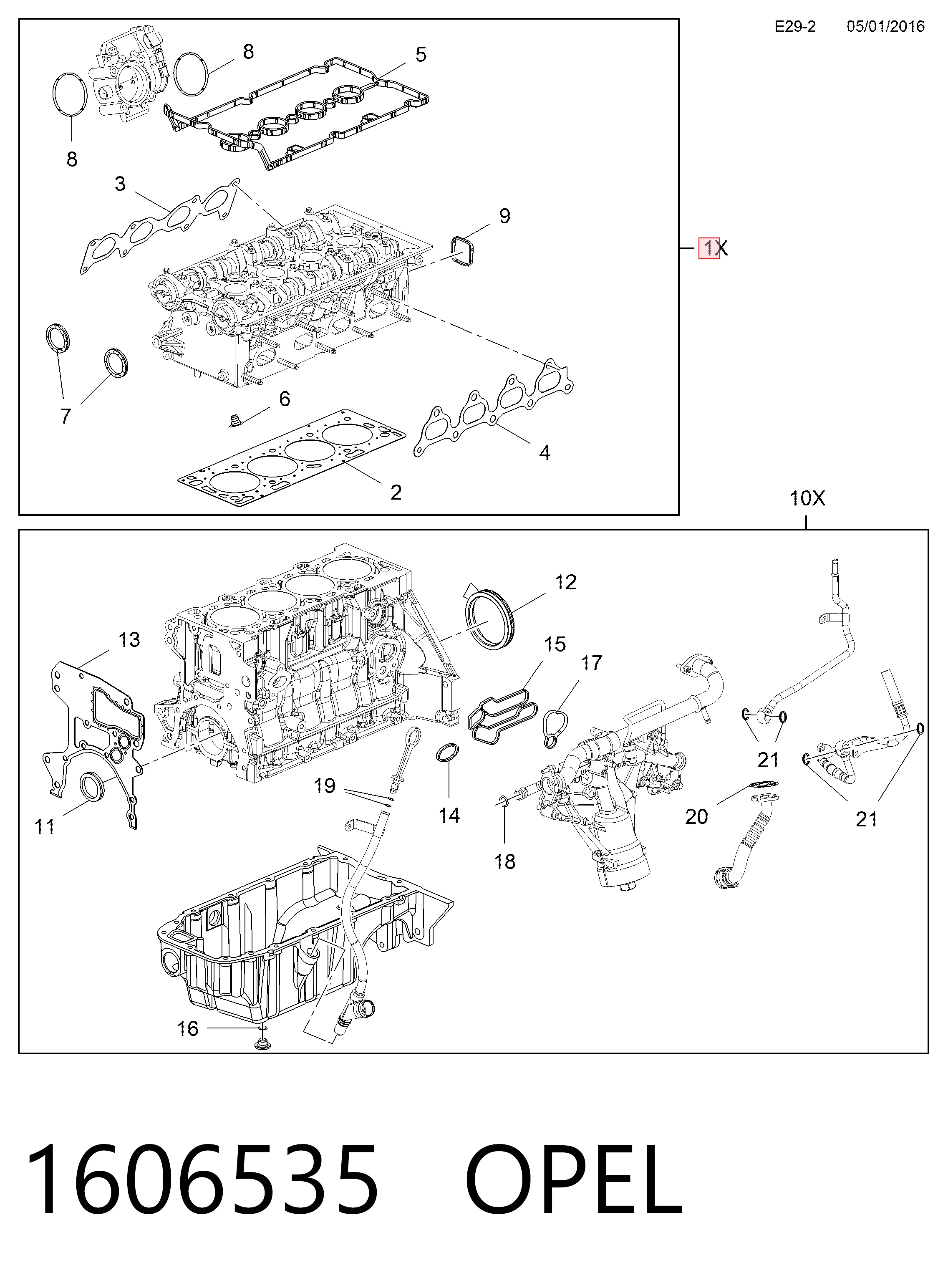 95519631 General Motors Комплект прокладок двигуна, верхній