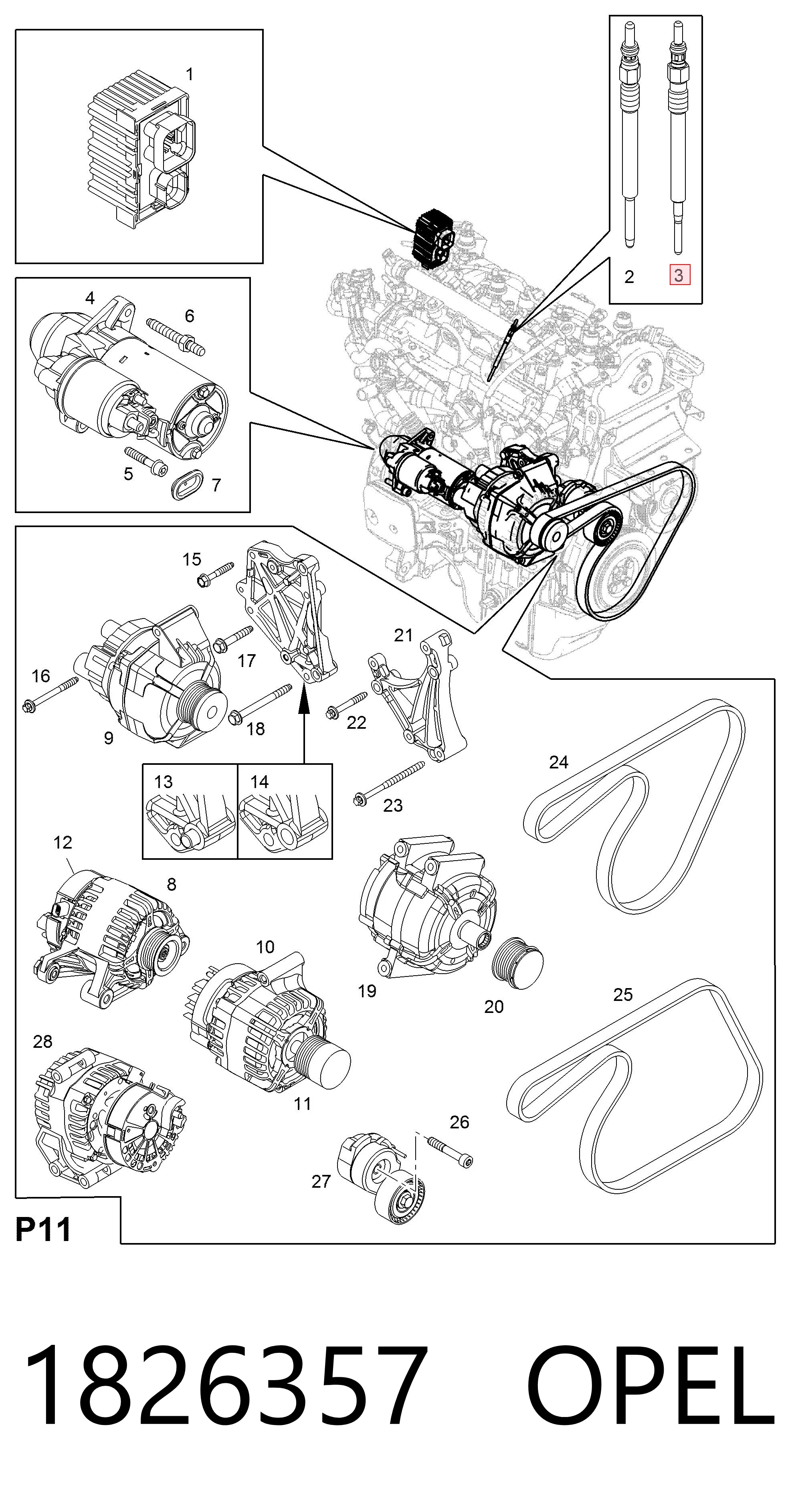 1826357 Opel Свічки розжарювання