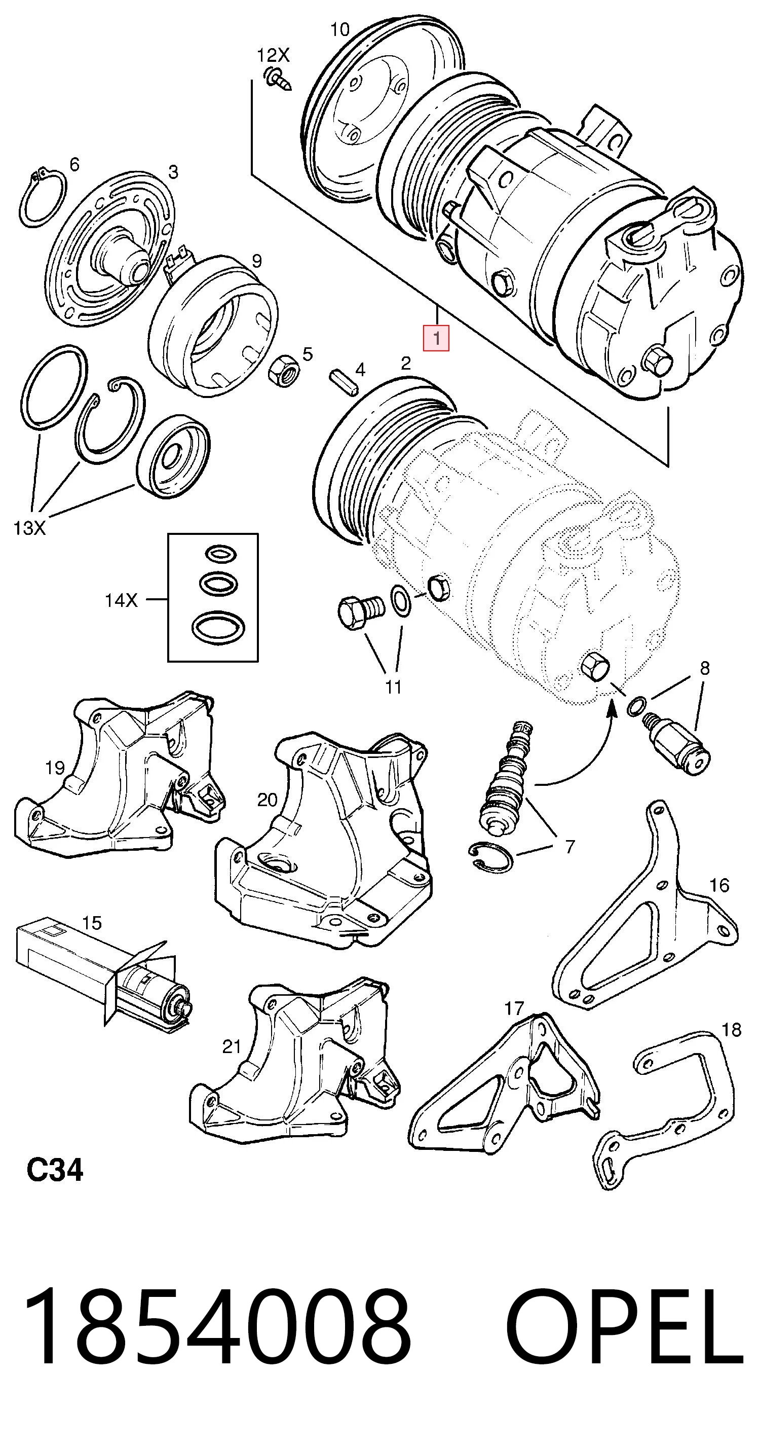 1854008 Opel Компресор холодоагенту