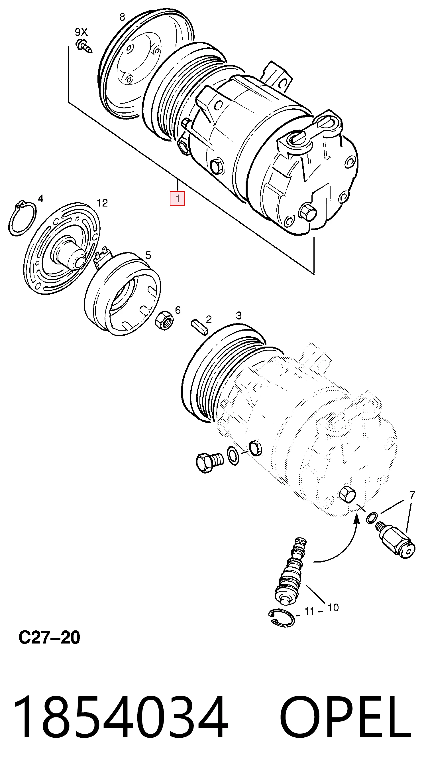 1854034 Opel Компресор холодоагенту