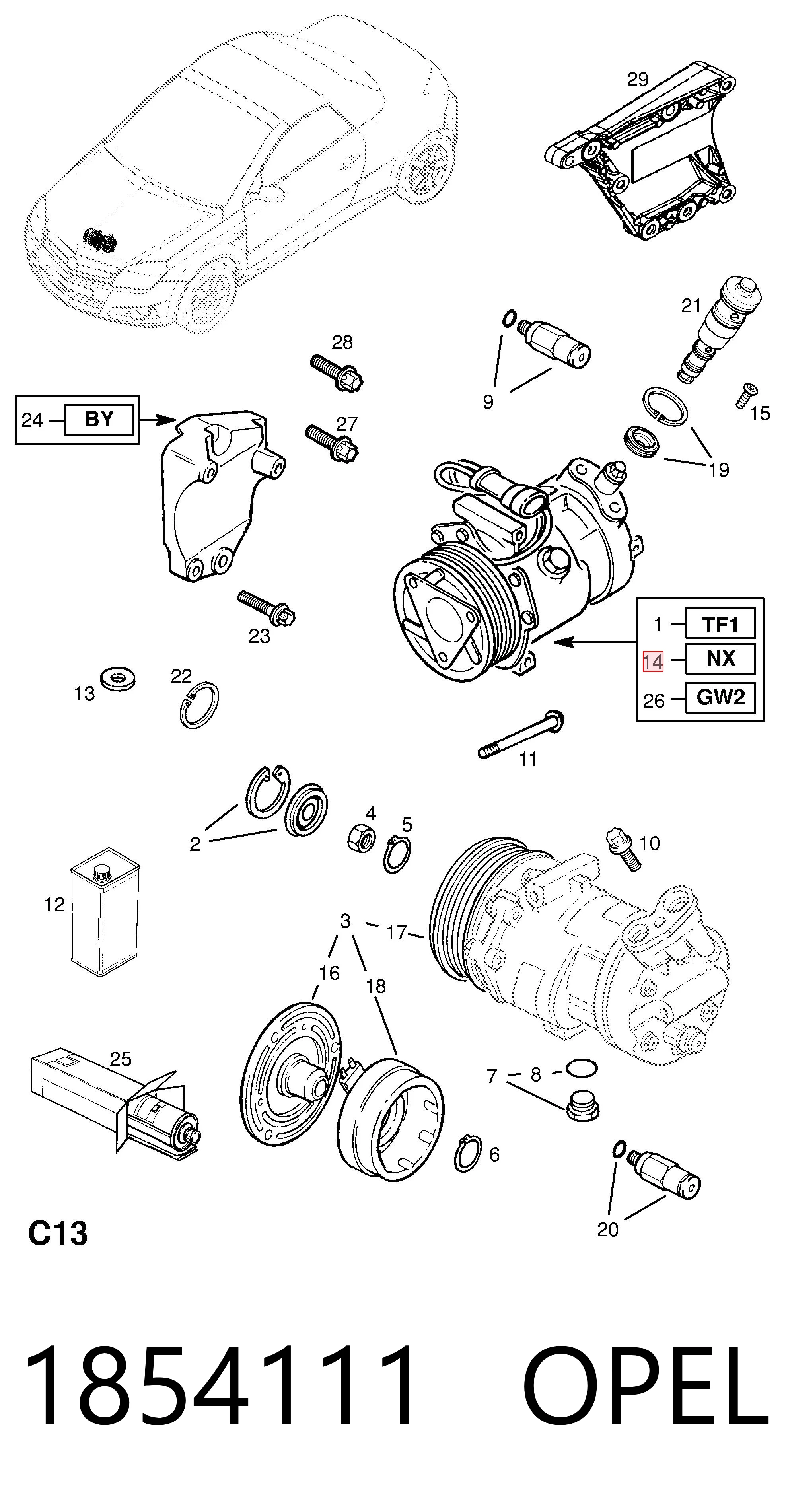 1854111 Opel Компресор холодоагенту