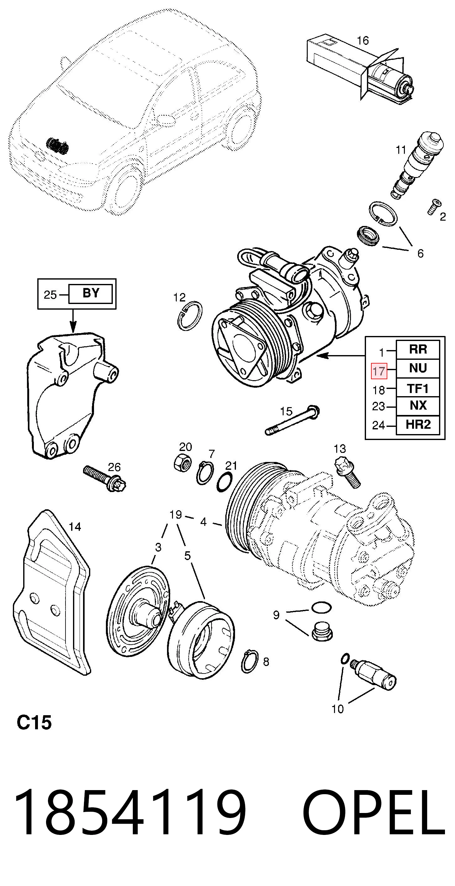 1854119 Opel Компресор холодоагенту