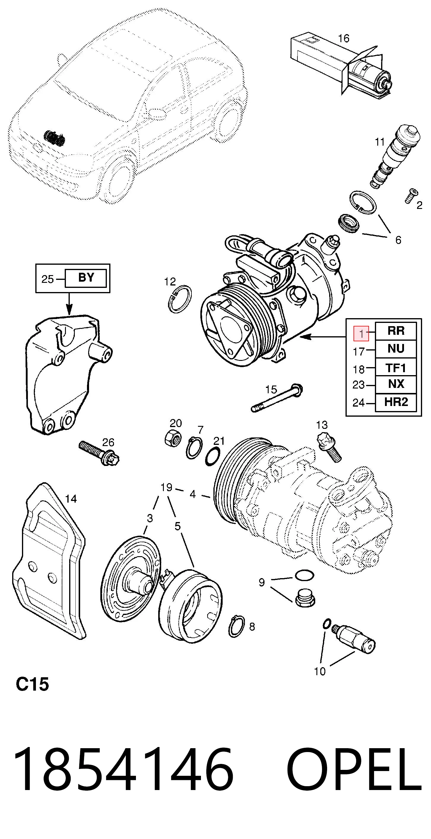 1854146 Opel Компресор холодоагенту