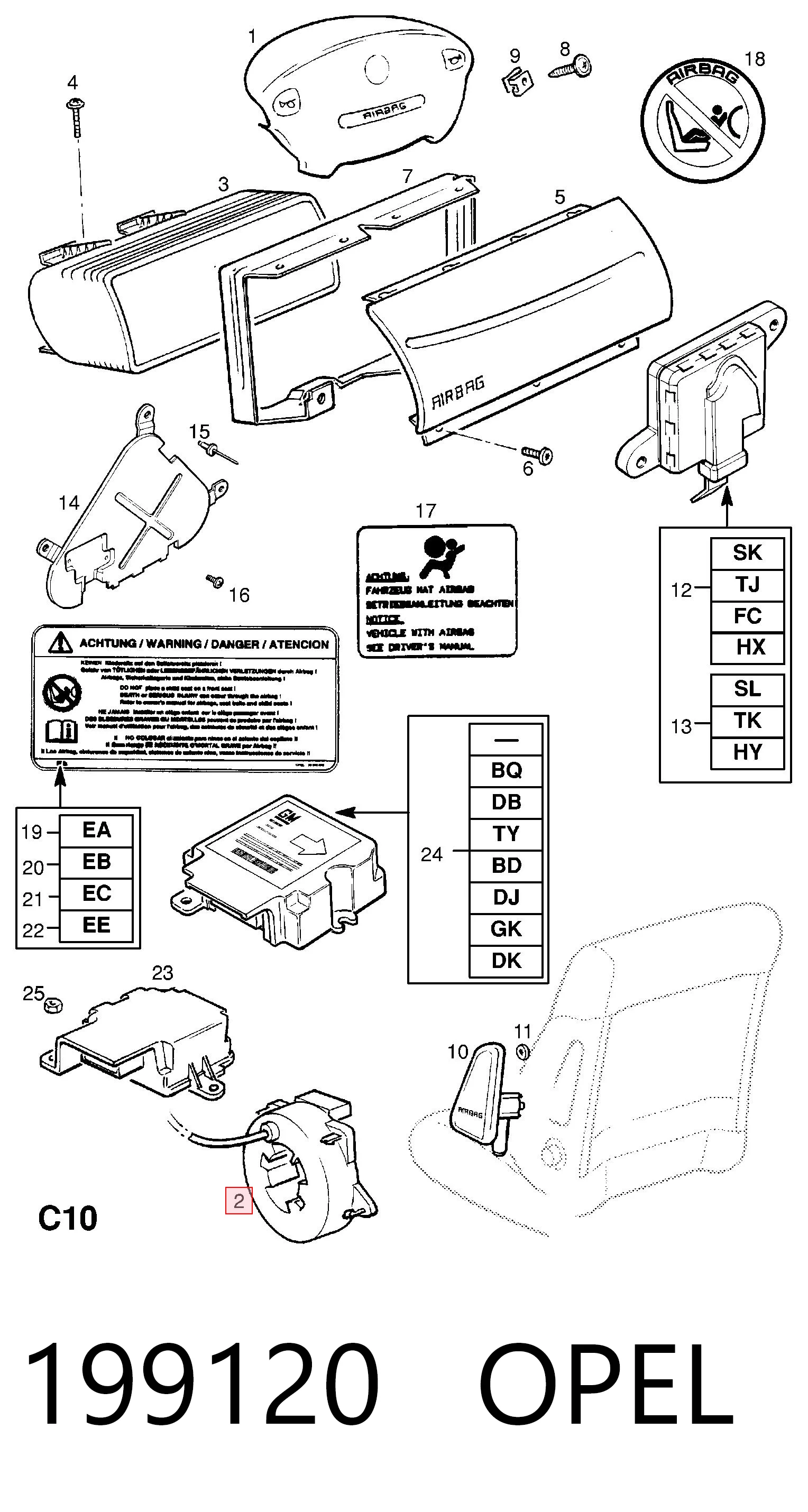 199120 Opel Шлейф Airbag