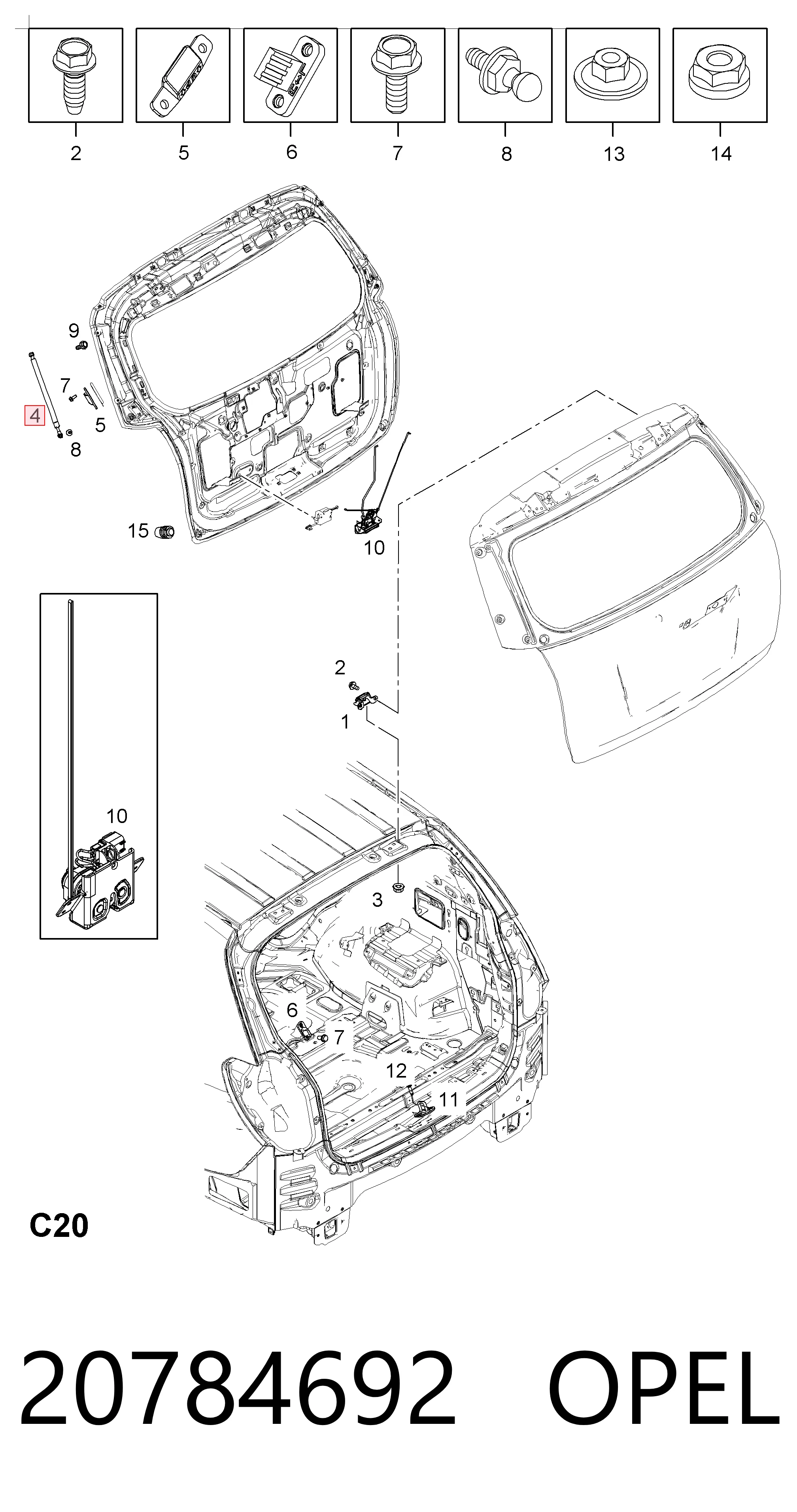 Купити 20784692 General Motors Амортизатор двері багажника