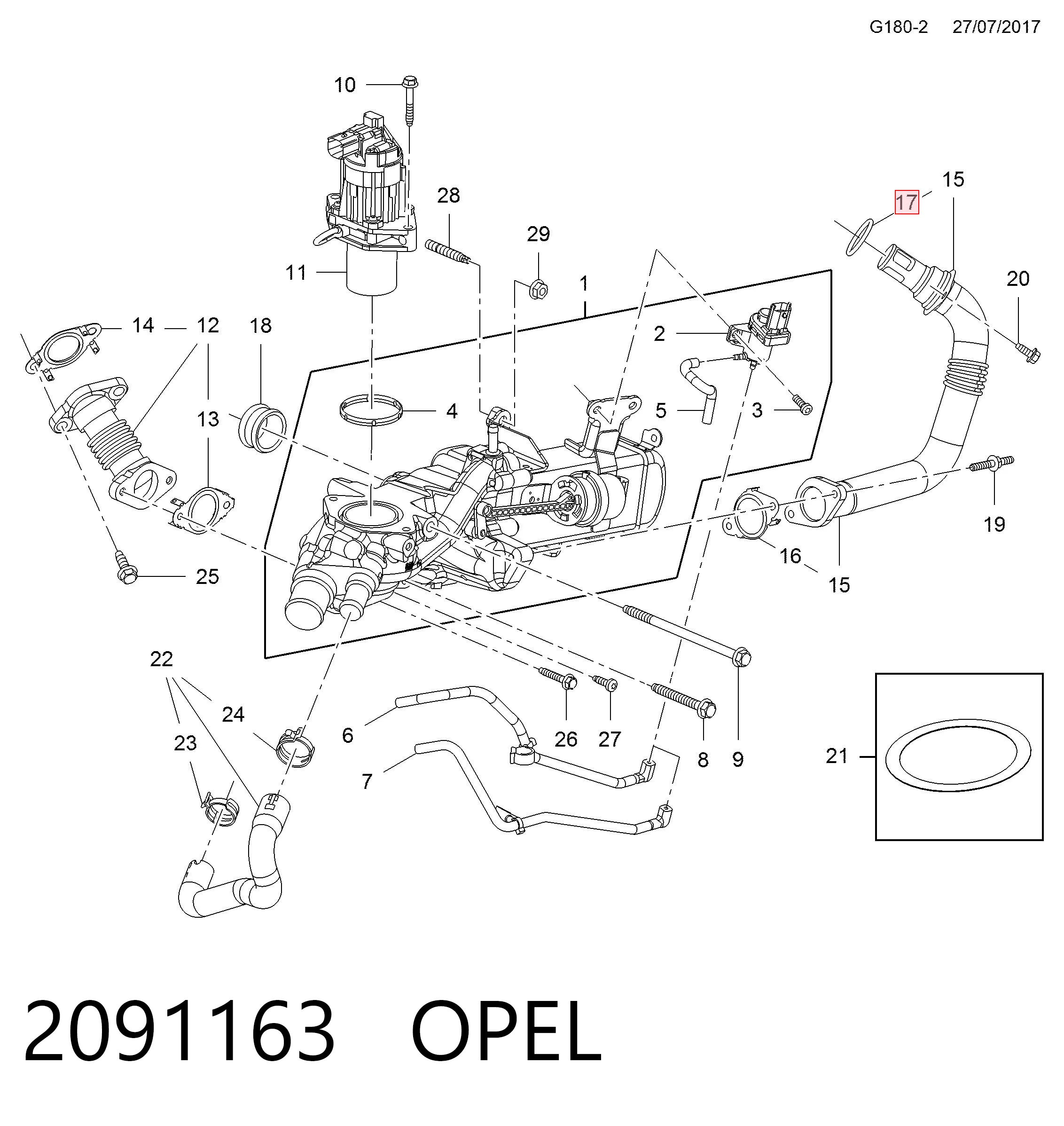 55578261 Opel Прокладка фланця (трійника) системи охолодження