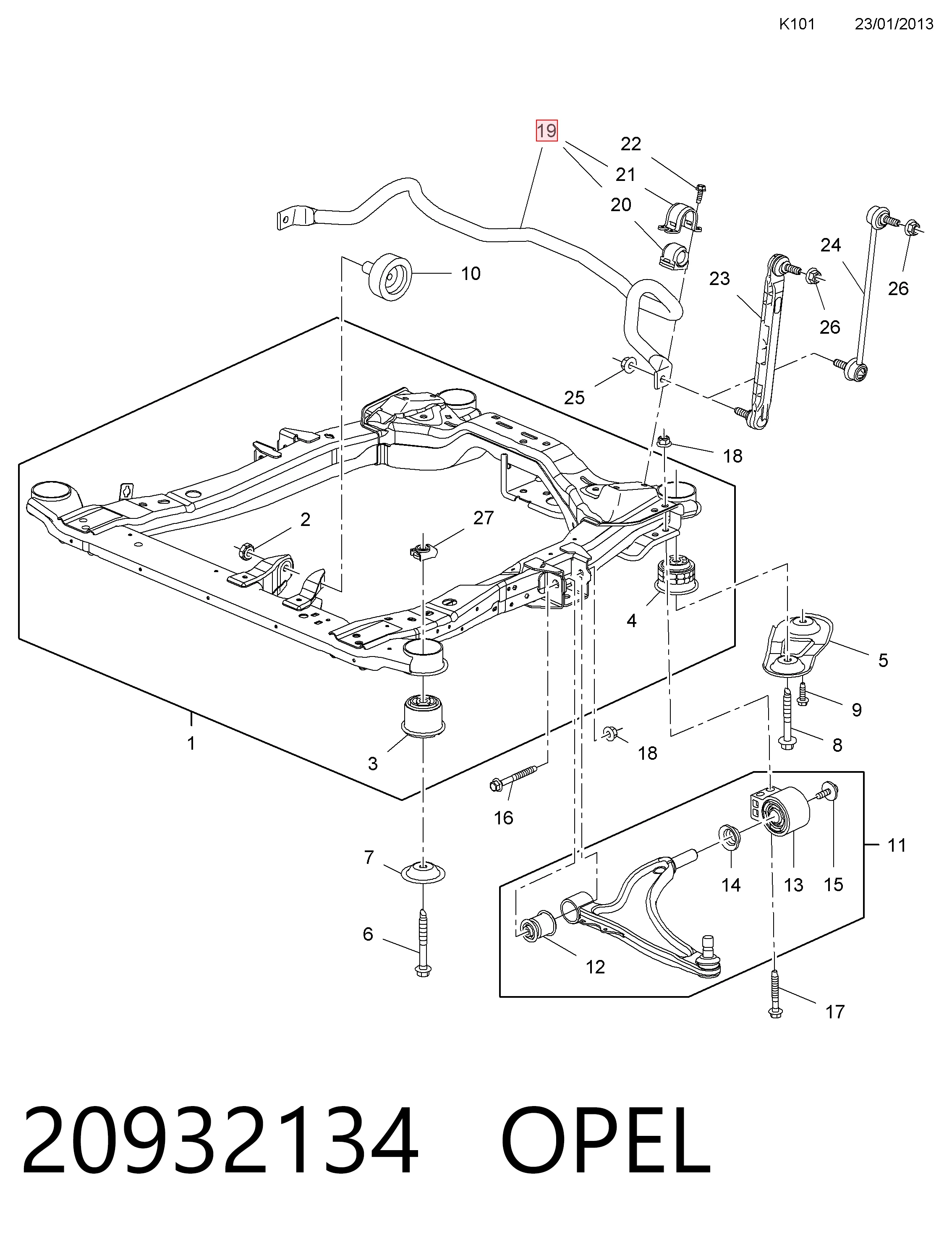 Передній стабілізатор 20932134 General Motors