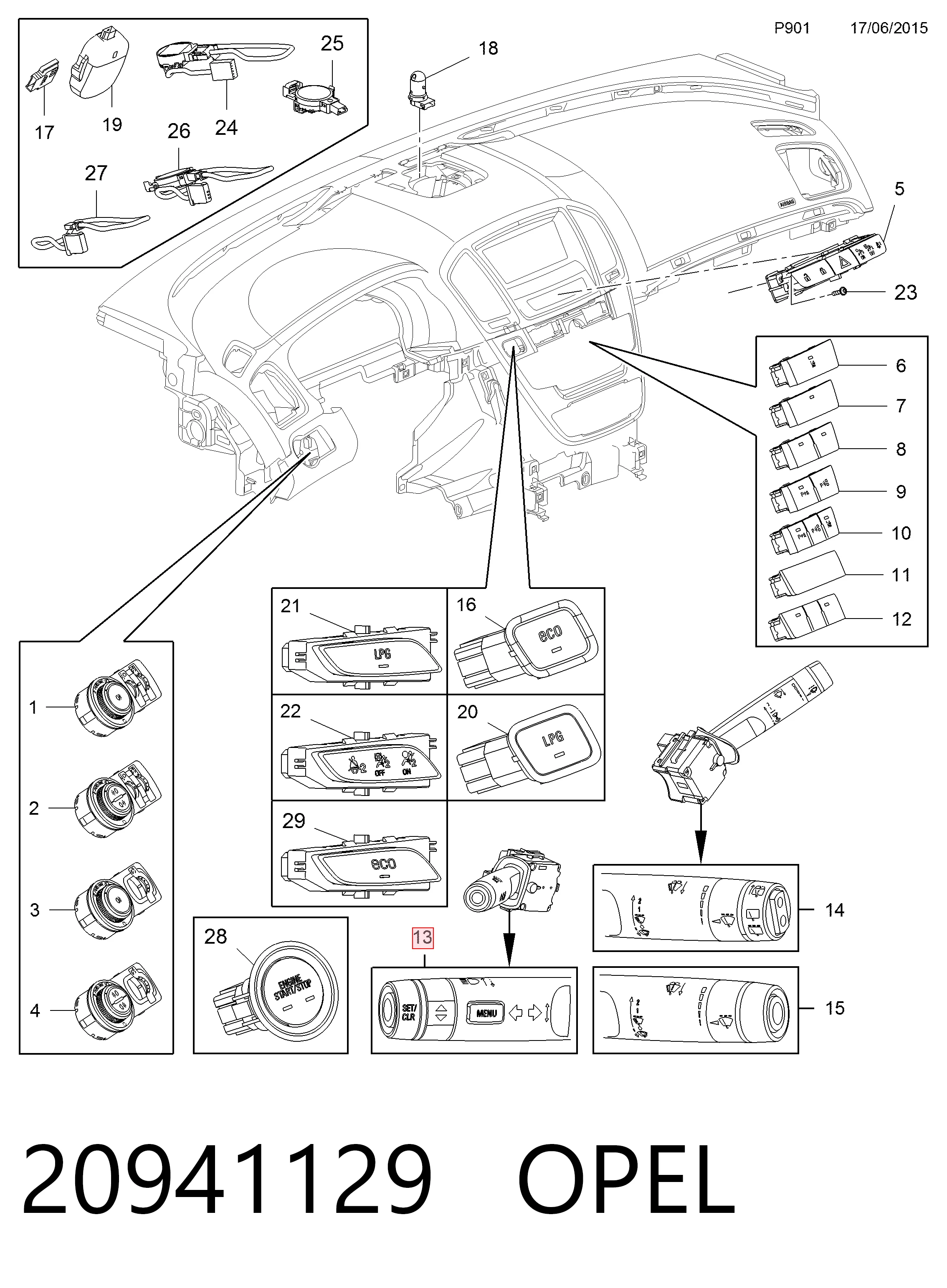 20941129 Opel Перемикач підрульовий, лівий