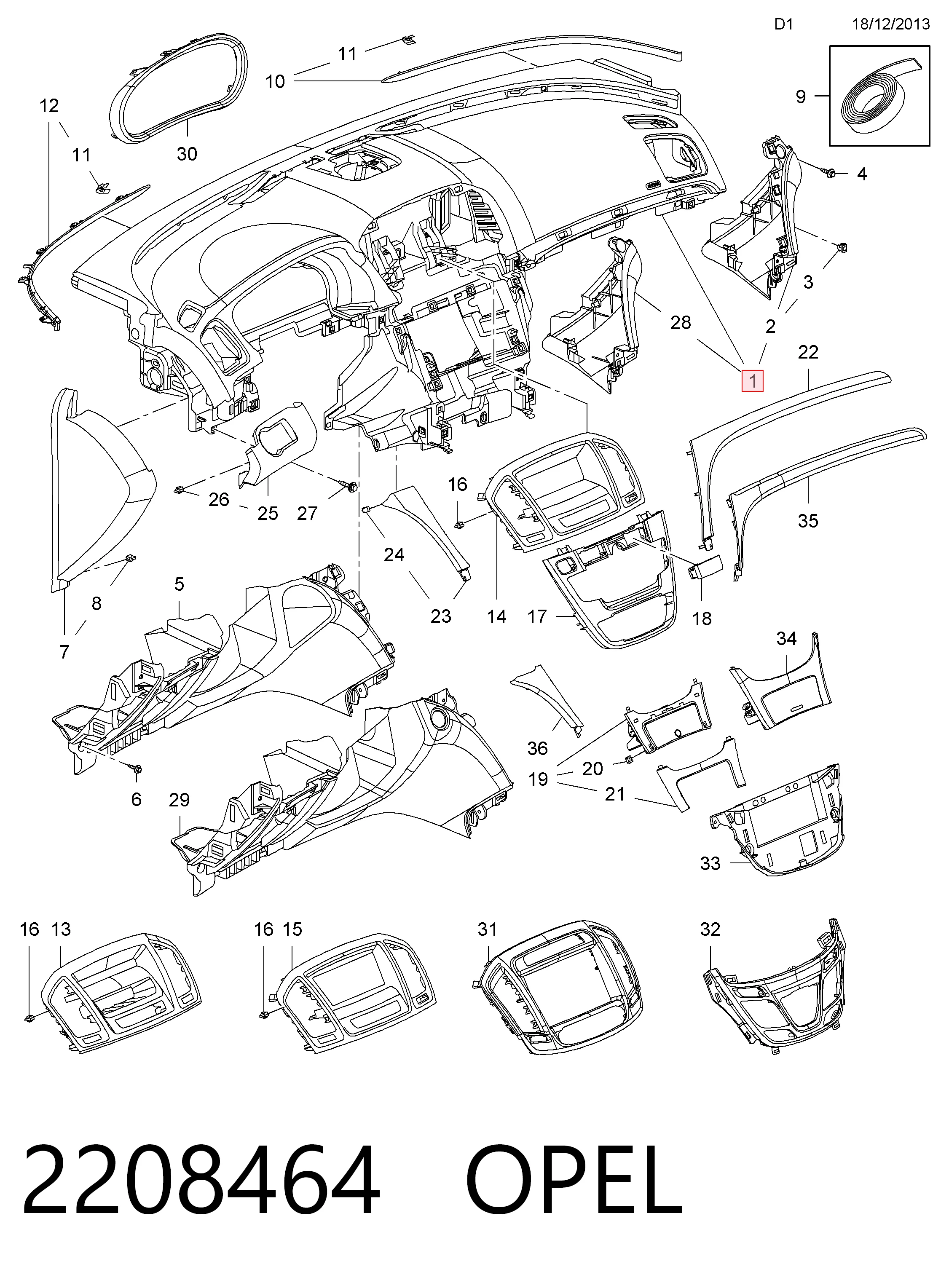 Панель приладів торпеди 20953073 Opel