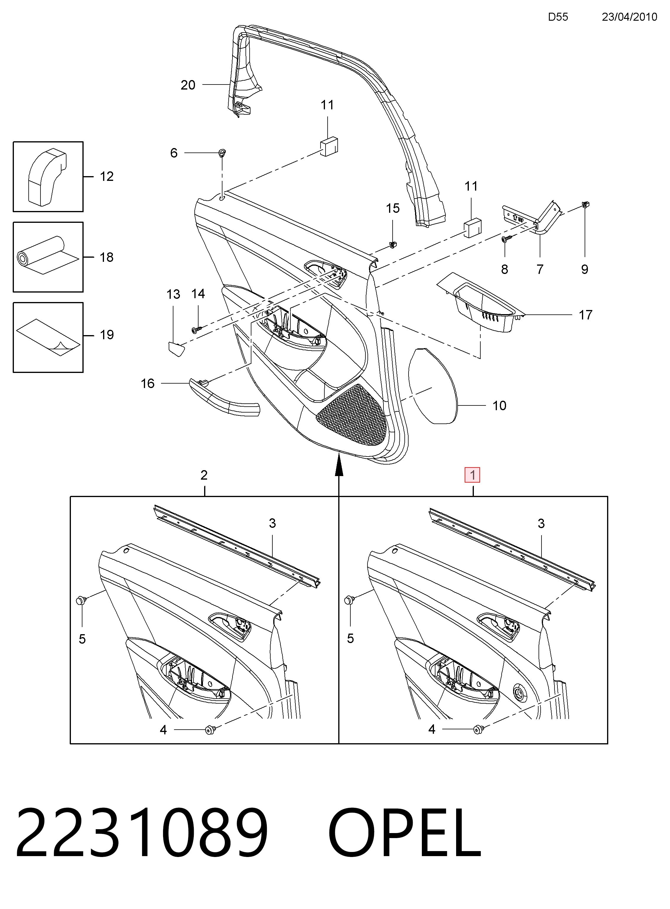 13258679 Peugeot/Citroen Карта двері задніх лівих