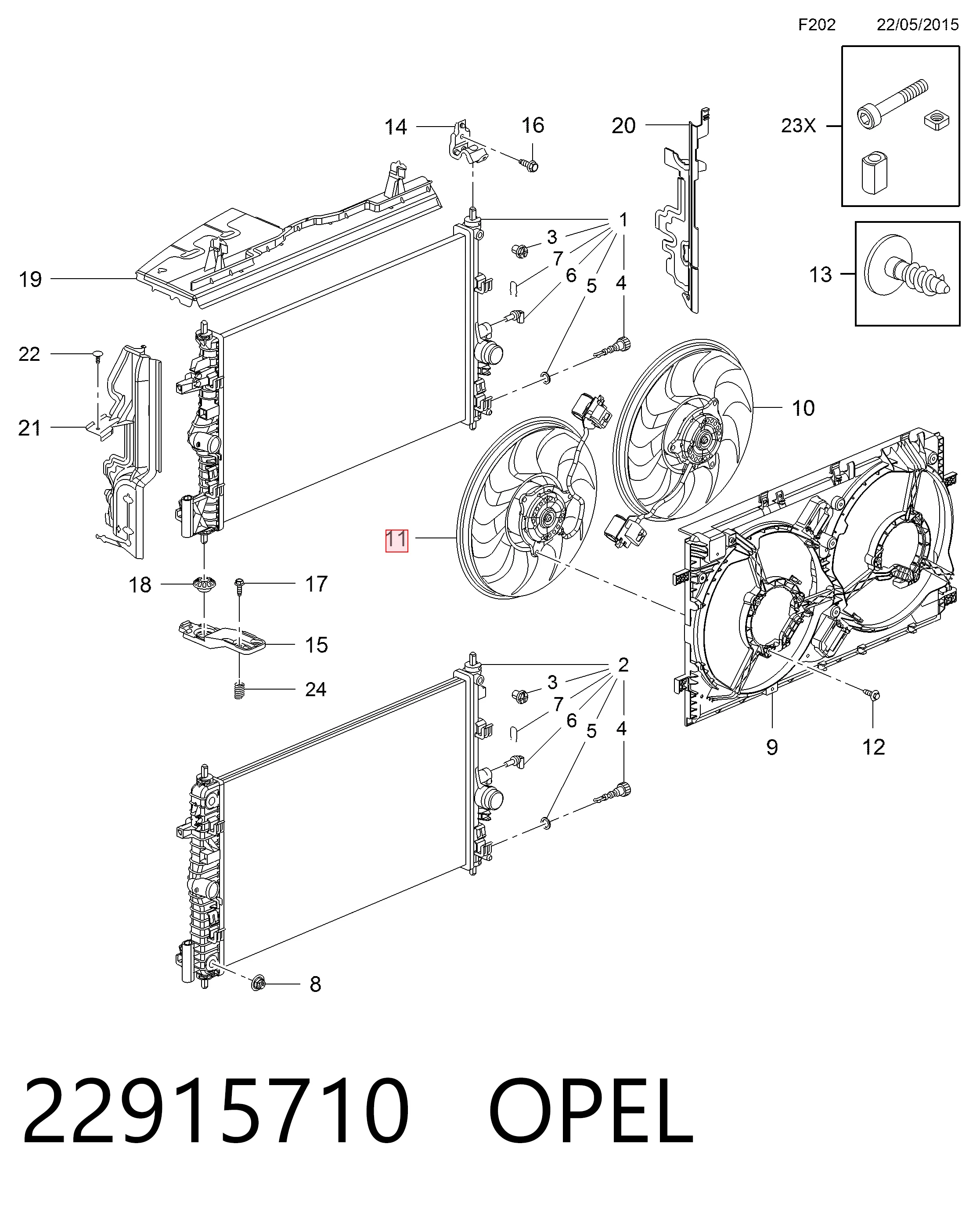 22915710 General Motors Електровентилятор охолодження в зборі (двигун + крильчатка), лівий