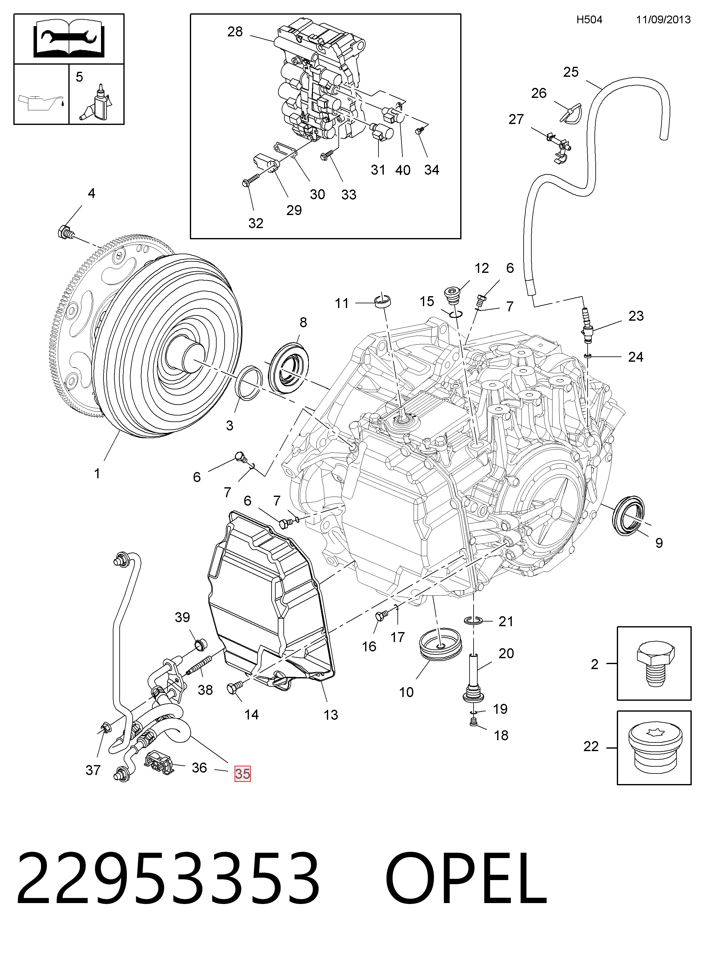 22953353 Peugeot/Citroen Трубка/шланг охолодження АКПП, подача