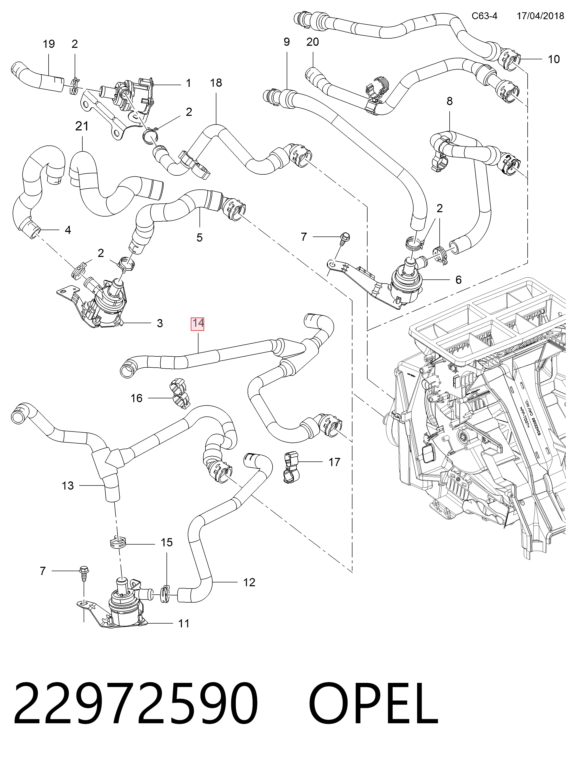 22972590 Peugeot/Citroen Шланг радіатора опалювача/пічки, обратка