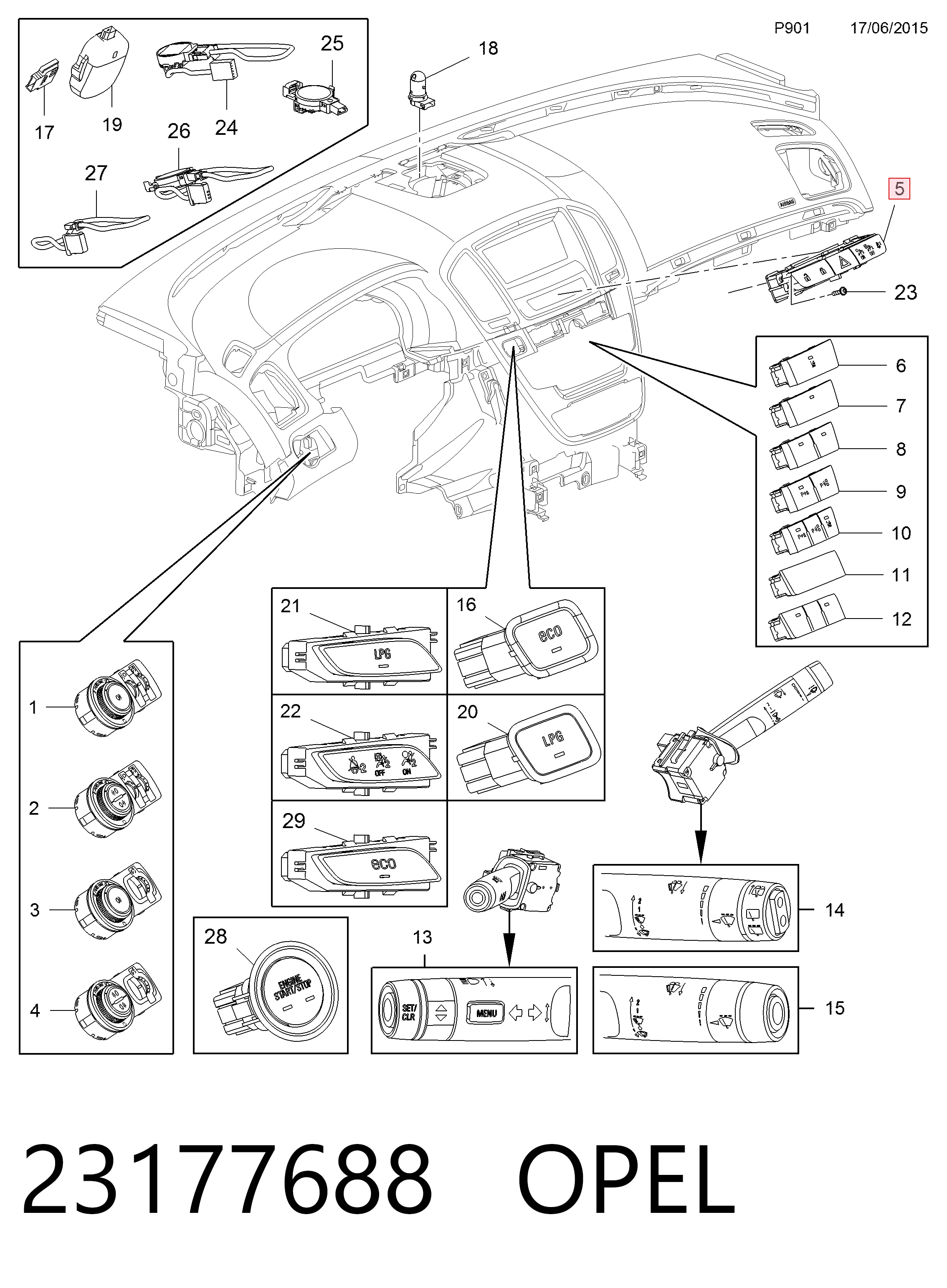 Аварійна кнопка на Opel Insignia A G09