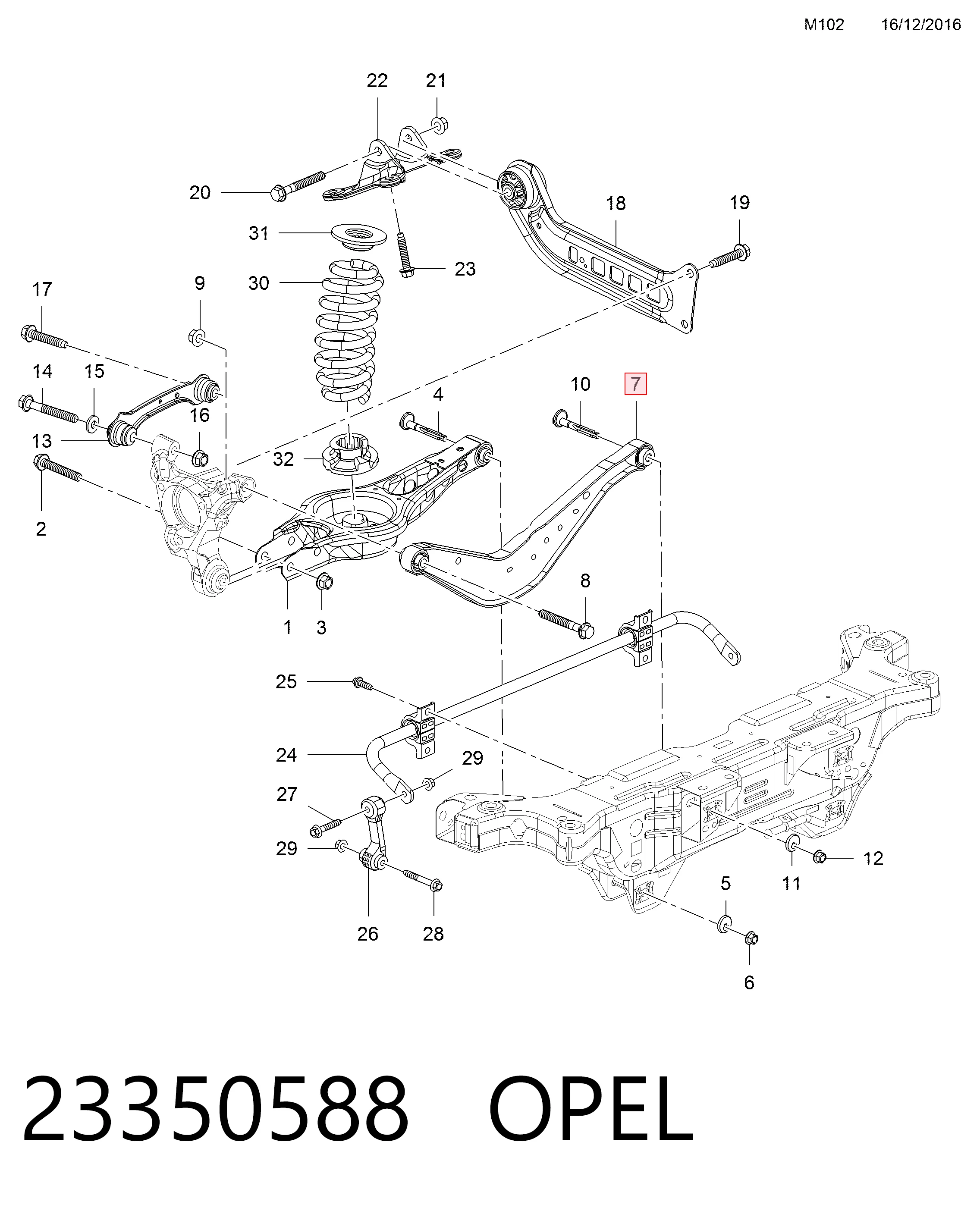 Важіль задньої підвіски верхній, правий 84708921 General Motors