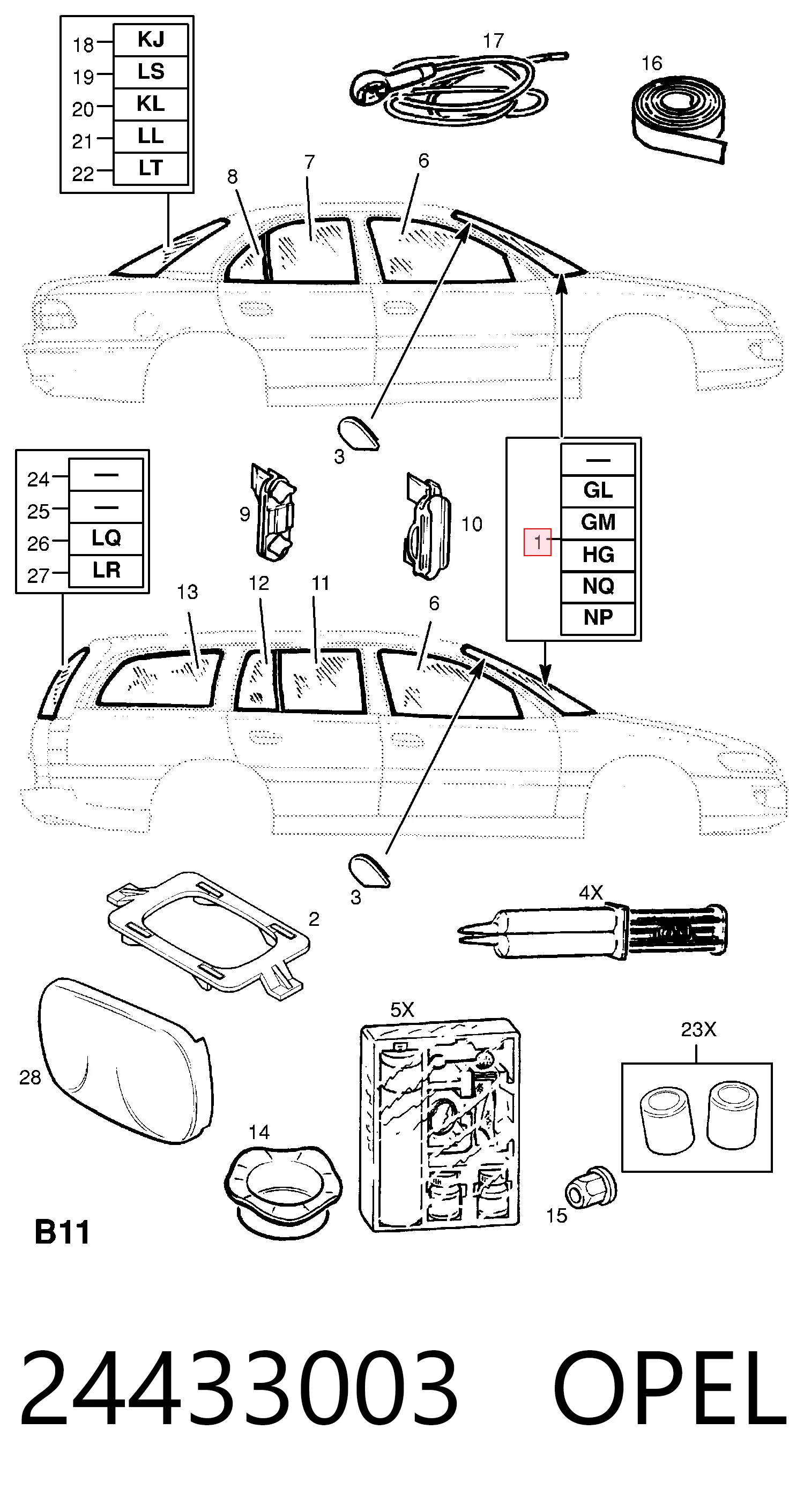 24433003 General Motors Автомобільне скло