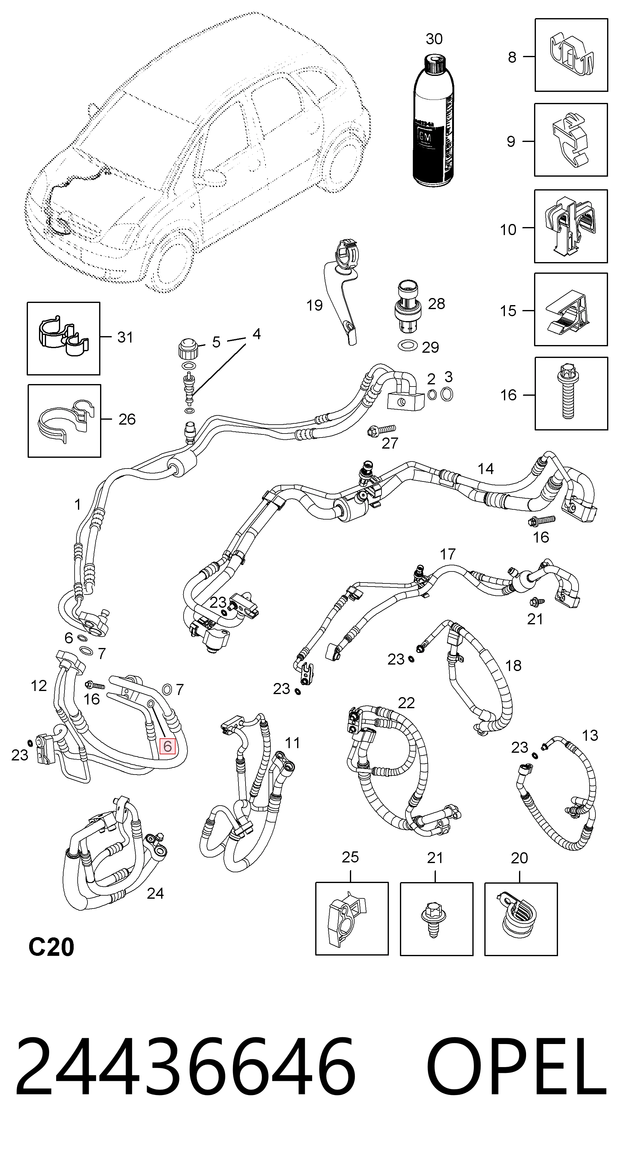24436646 Opel Кільце ущільнювача шланга компресора, зворотнього