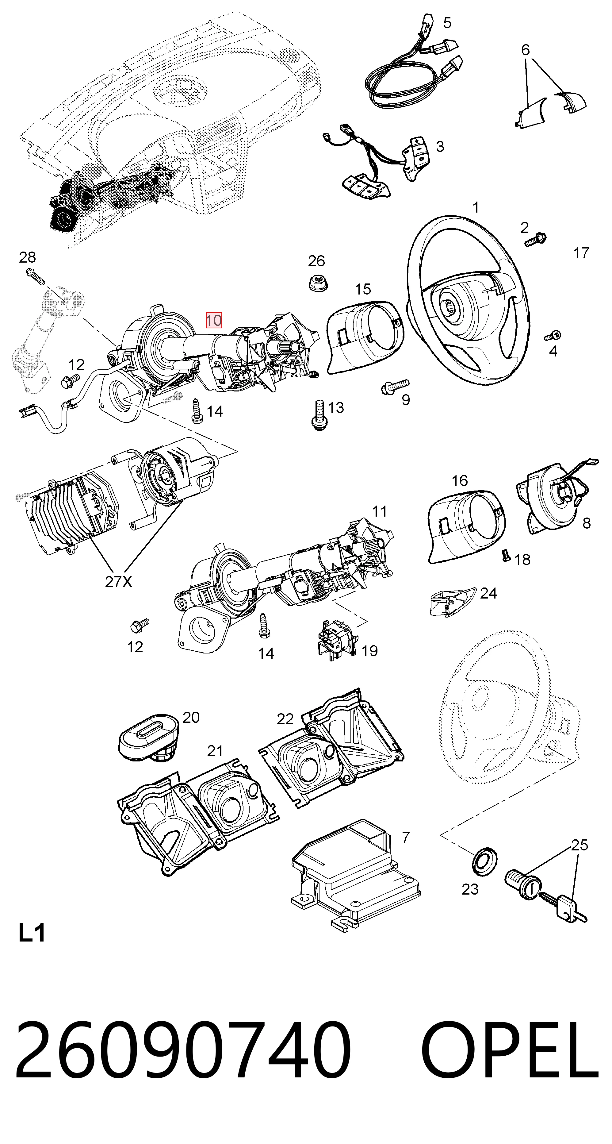 26090740 Opel Колонка рульового управління