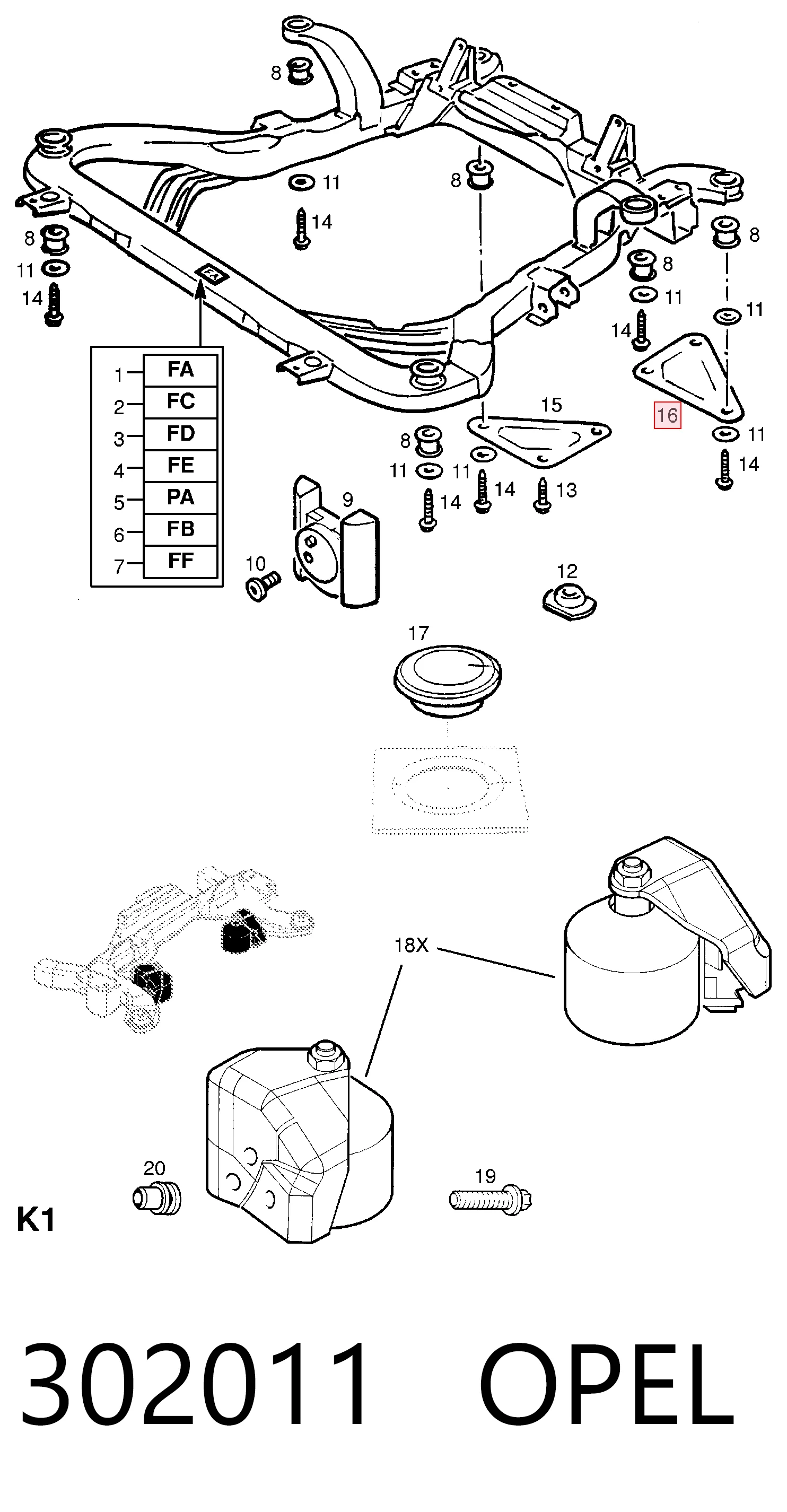 Балка передньої підвіски, підрамник General Motors 0302044