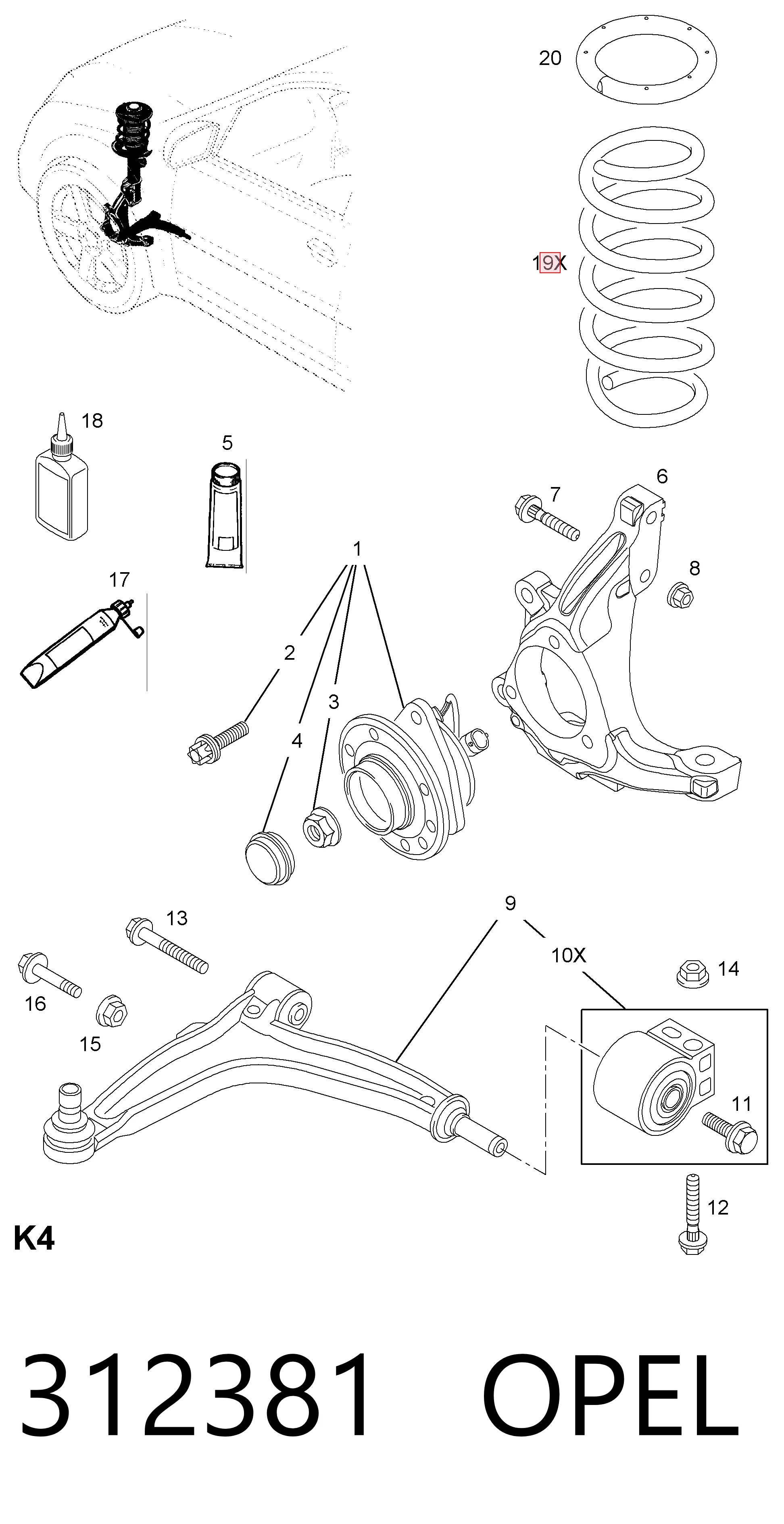 312381 Opel Пружина амортизатора передняя