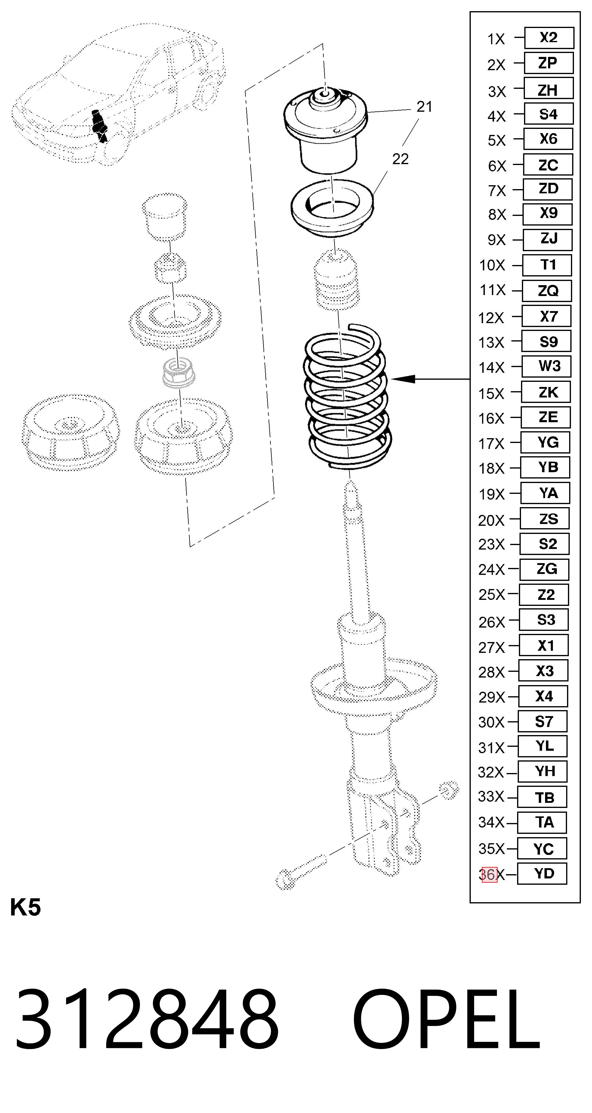 312848 Opel Пружина амортизатора передняя