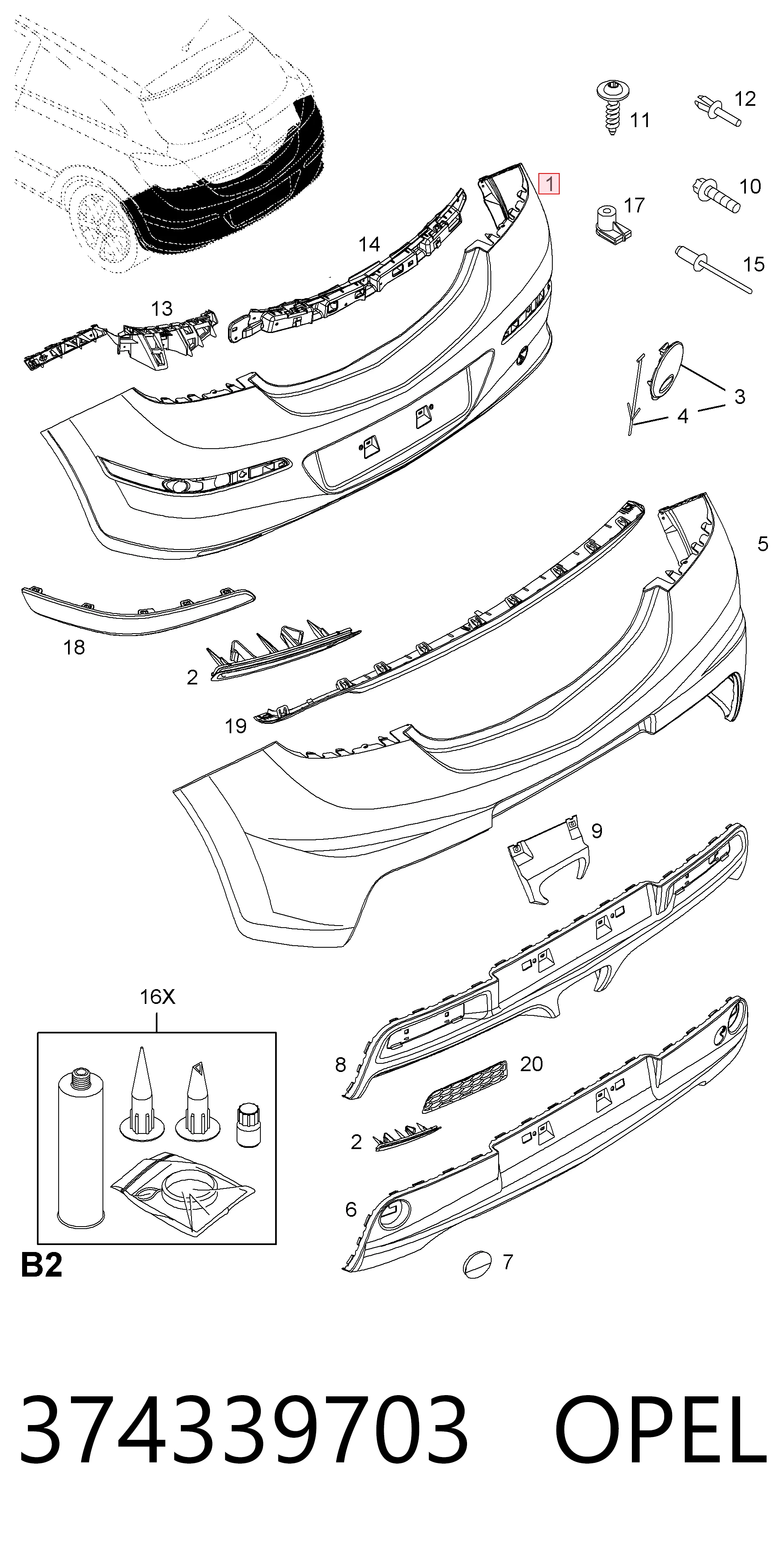 Задній бампер 1404191 General Motors