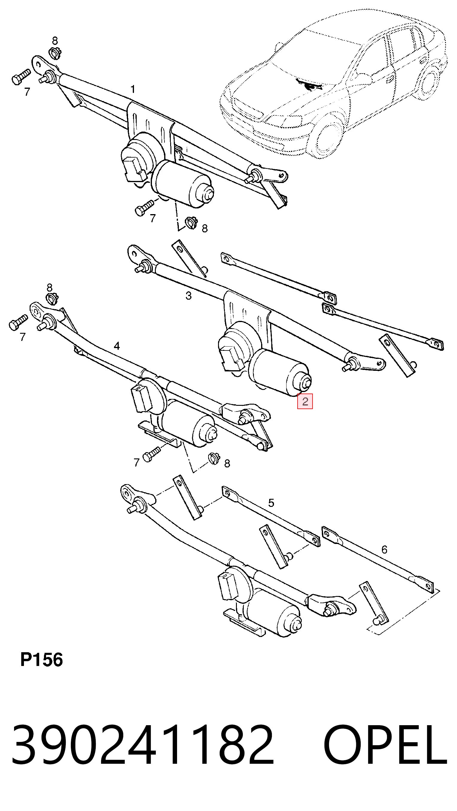 390241182 Opel Мотор склоочисника скла (трапеції)