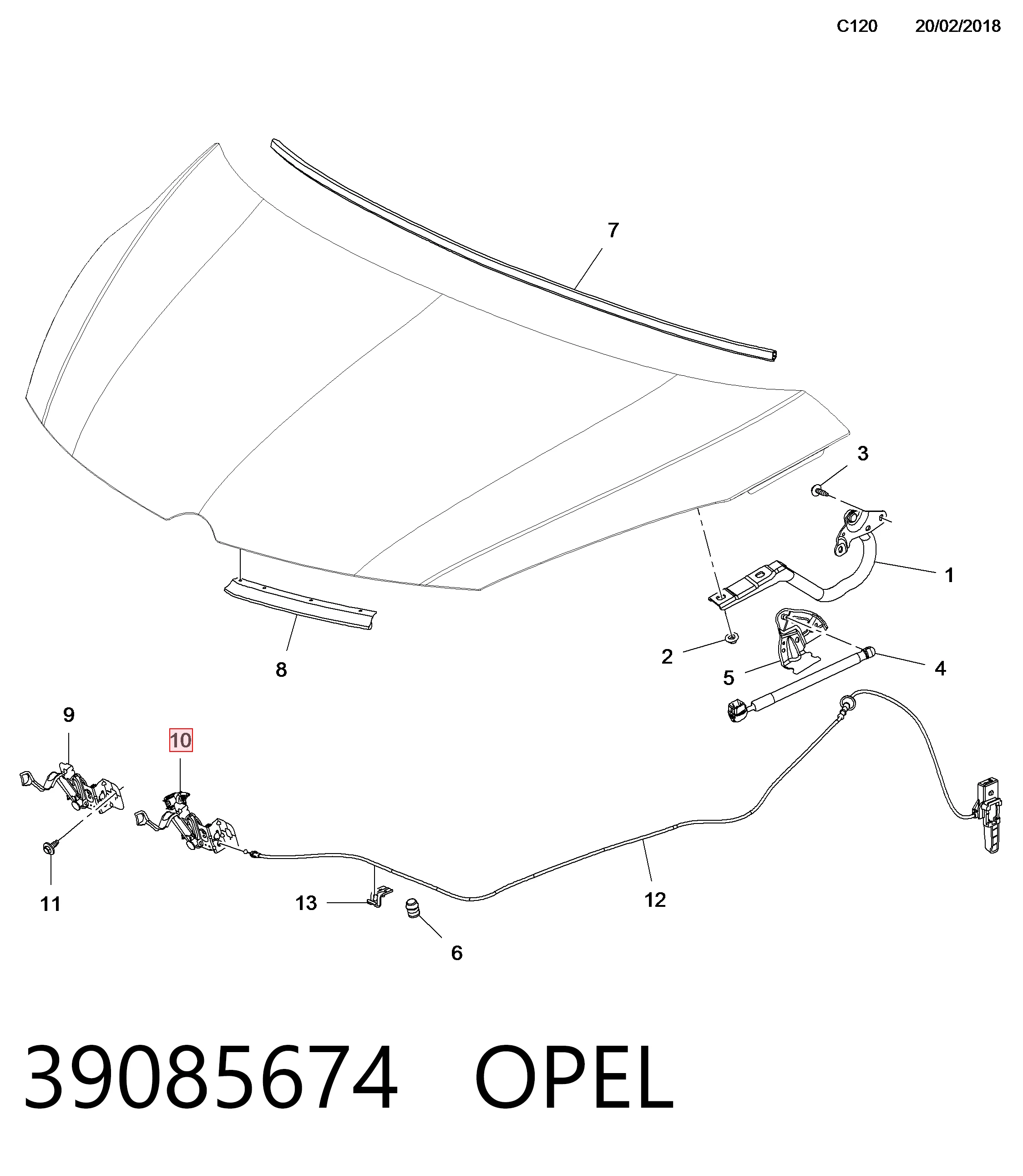 Замок капота Opel Zafira P12